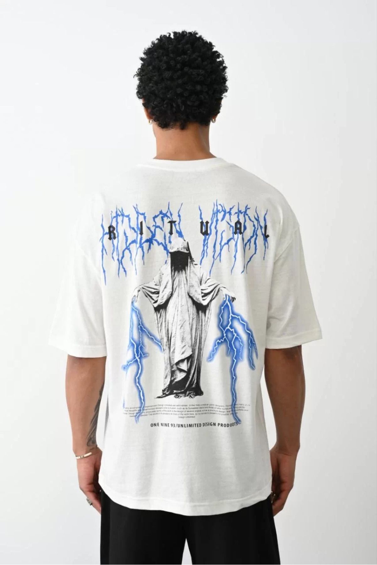 FantaziAtölyesi Unisex Baskılı Oversize T-Shirt - Beyaz