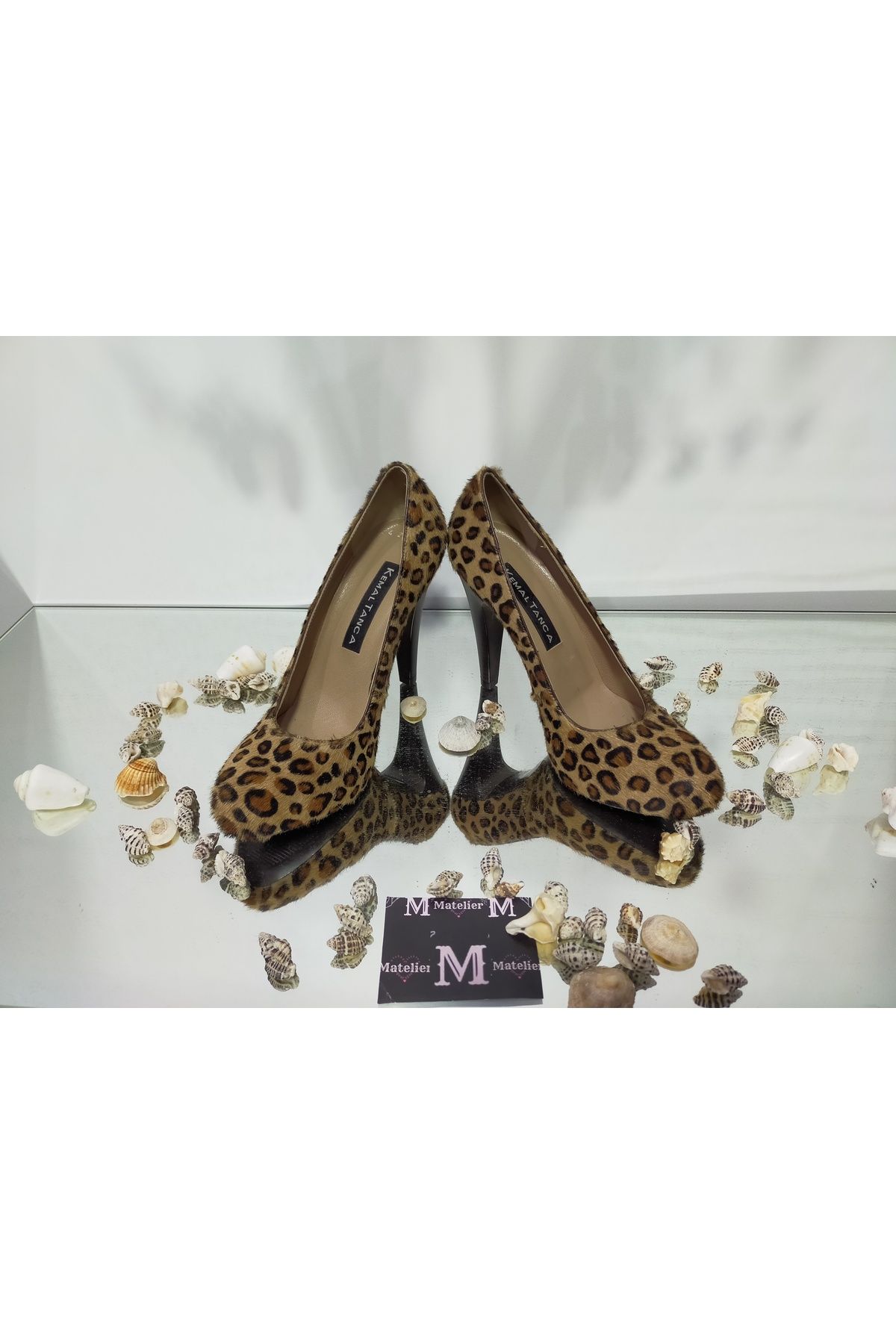 MATELIER KemalTanca Kadın Topuklu Tüylü Leopar Ayakkabı Stiletto