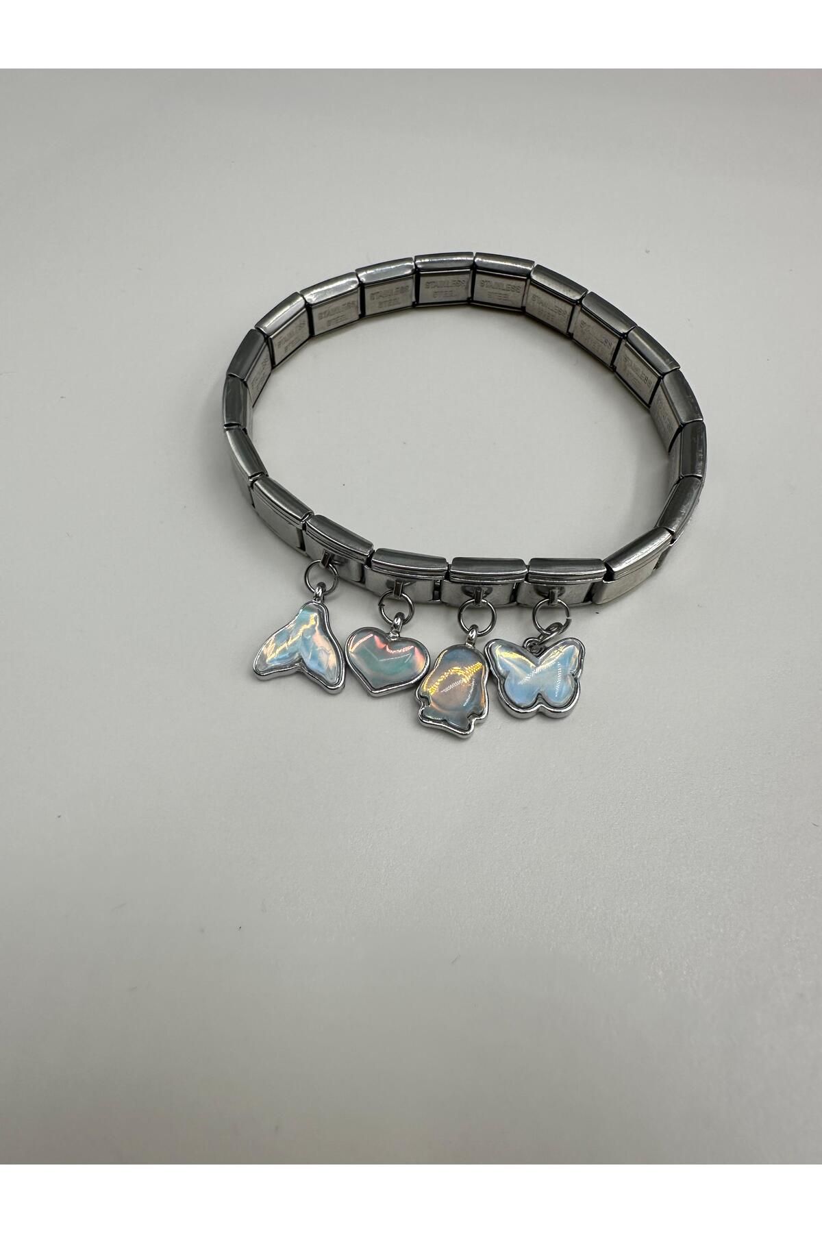 Lav Aksesuar Yeni Trend Hologramlı Çelik Bileklik Kalp Penguen Kelebek Balina Kuyruğu İle Birlikte Trend
