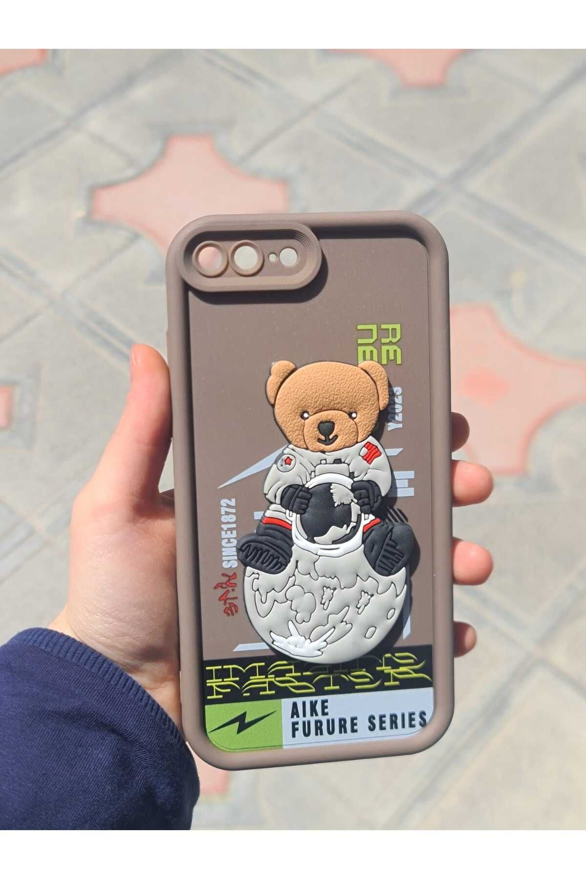CEP-HANE Apple İphone 7 Plus Kabartmalı 3D Ayıcık Desenli Silikon Kamera Korumalı Lansman Ayıcıklı Kılıf