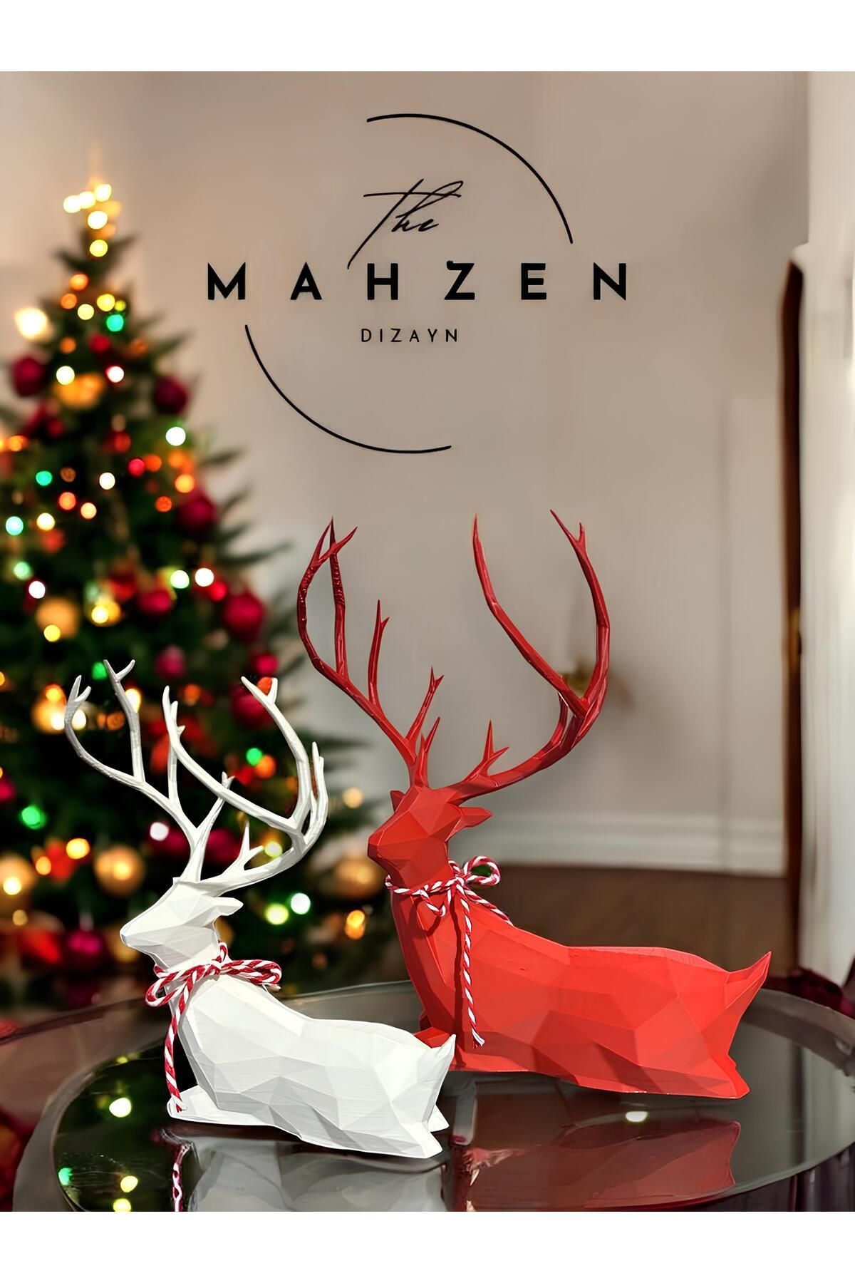 Mahzn Dizayn Özel Günlere Modern Geyik Biblo 2'li Set (22CM) Geyik Seti