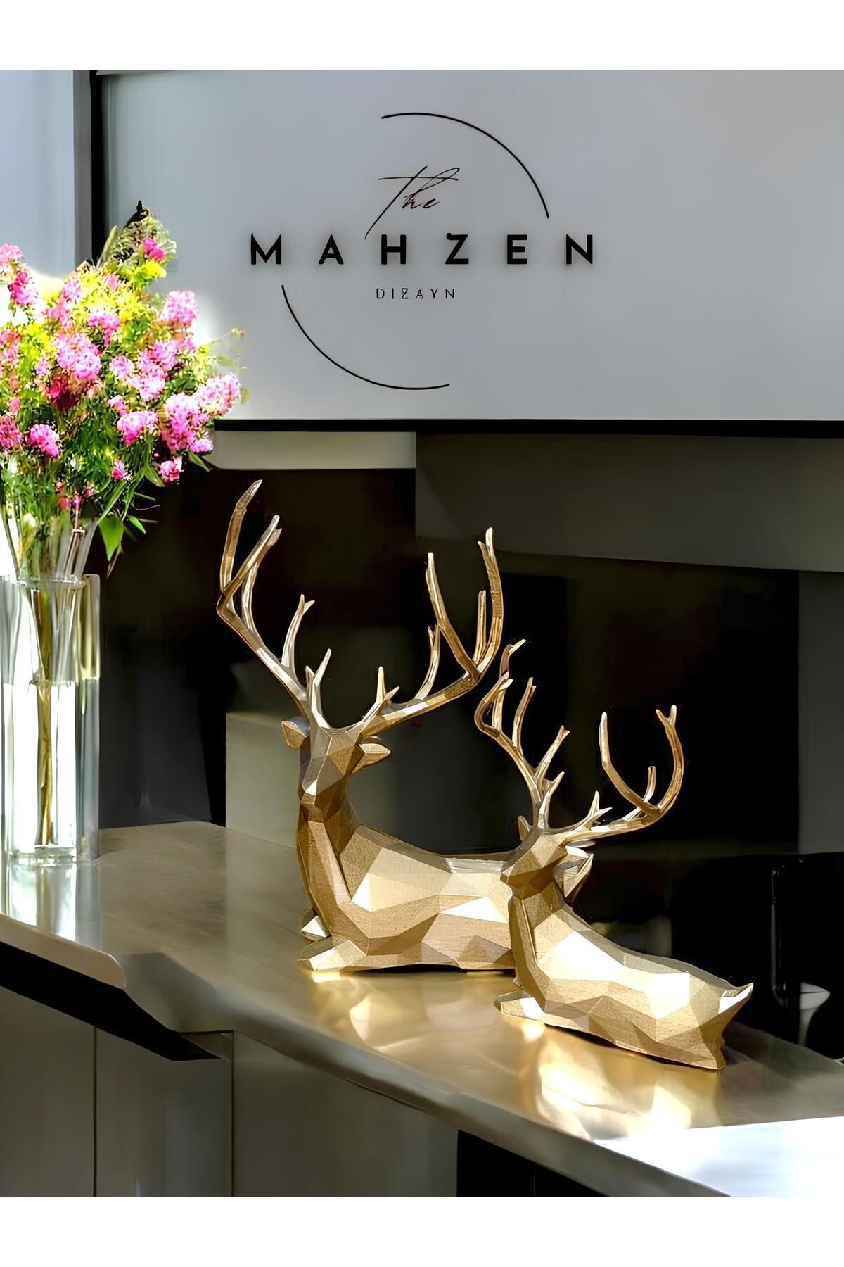 Mahzn Dizayn Modern Geyik Biblo 2'li Set Gold (ALTIN) (22CM)