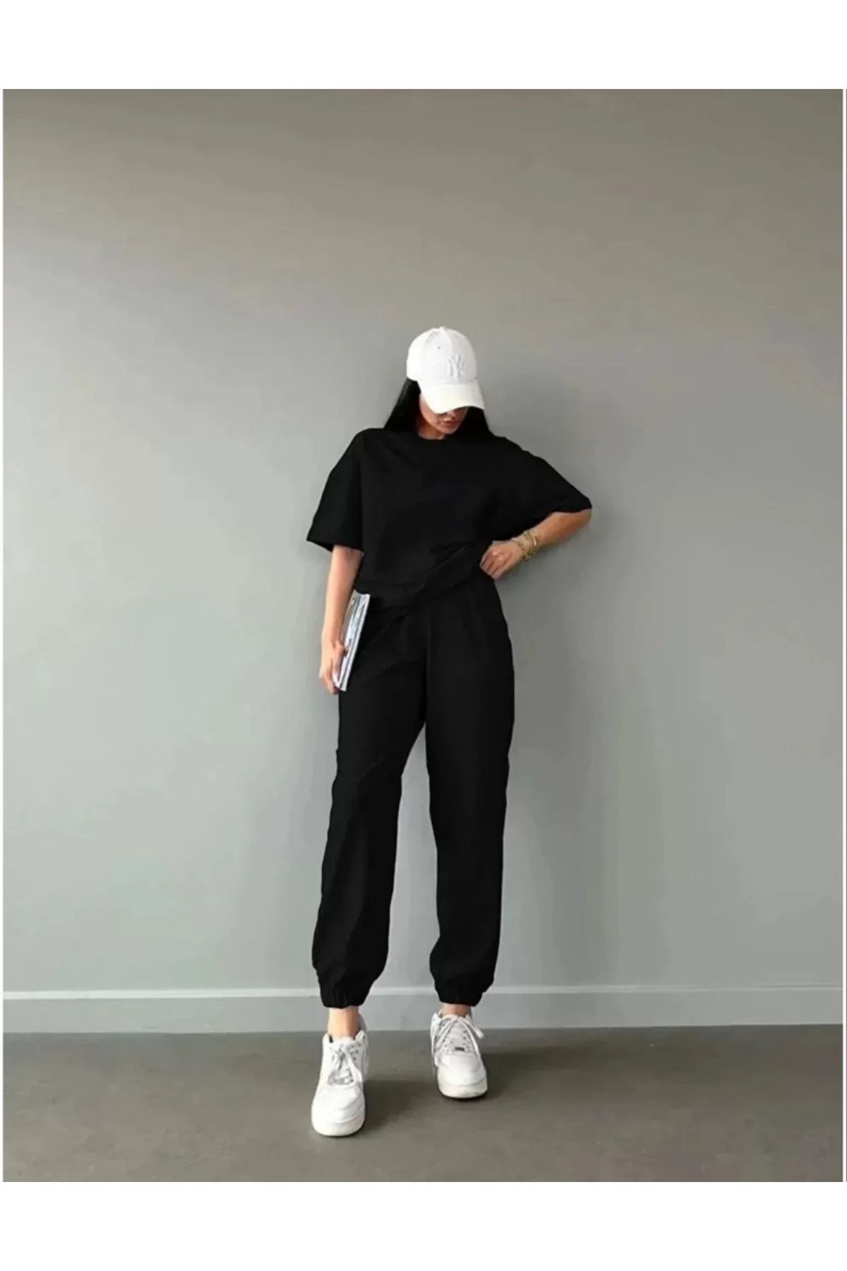 FantaziAtölyesi Unisex Düz T-Shirt ve Eşofman Takımı - Siyah