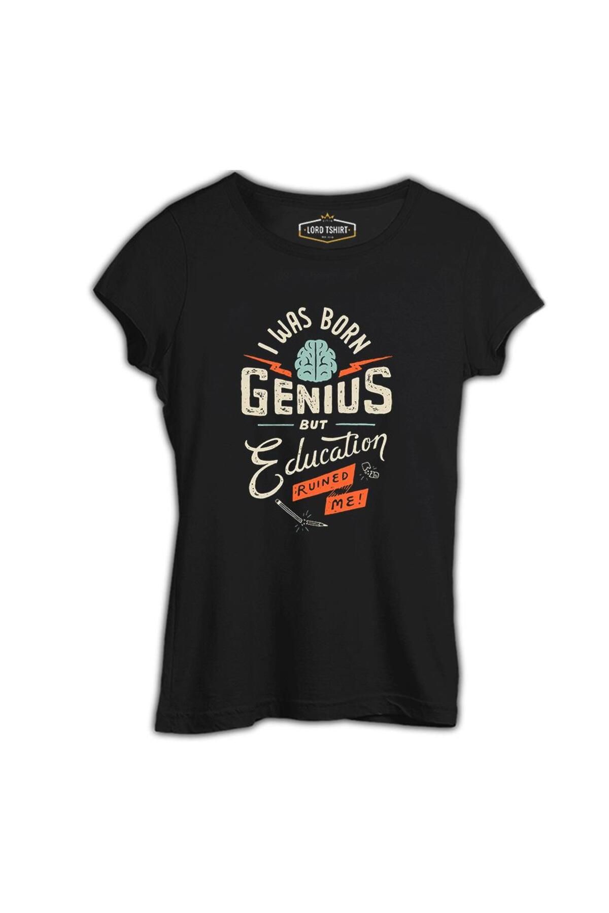 Lord T-Shirt Yazı - Genius Siyah Kadın Tshirt