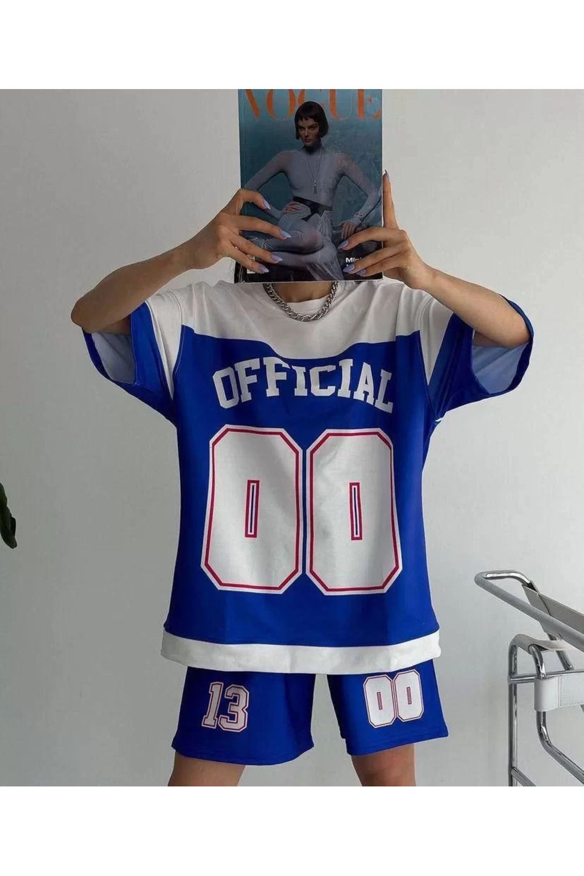 FantaziAtölyesi Unisex Dijital Baskılı Şortlu Takım - Mavi
