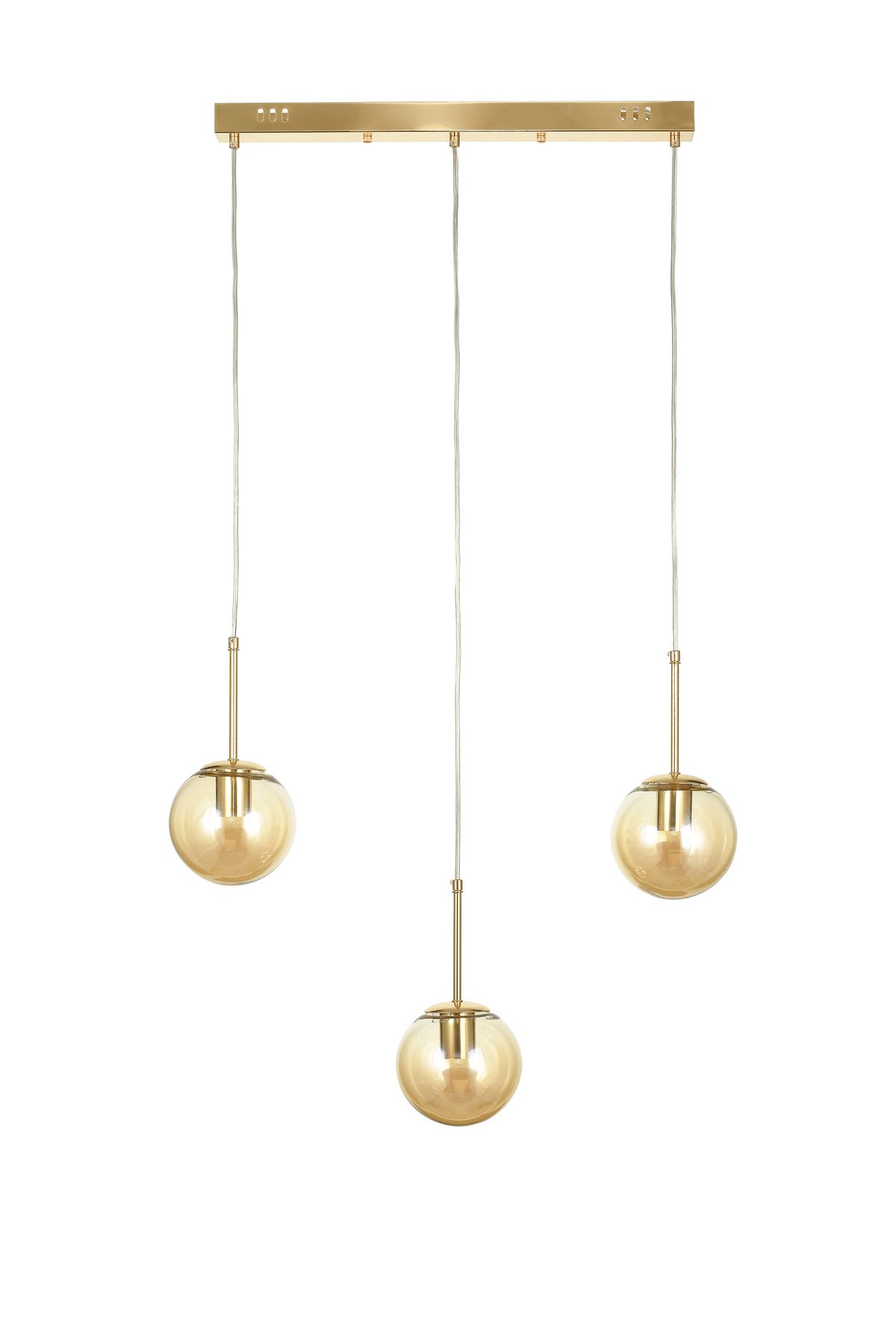 Avizemoda Miya 3 lü Yemek Masası Üstü Bal Camlı Modern Sarkıt Avize - (Gold Kaplama)