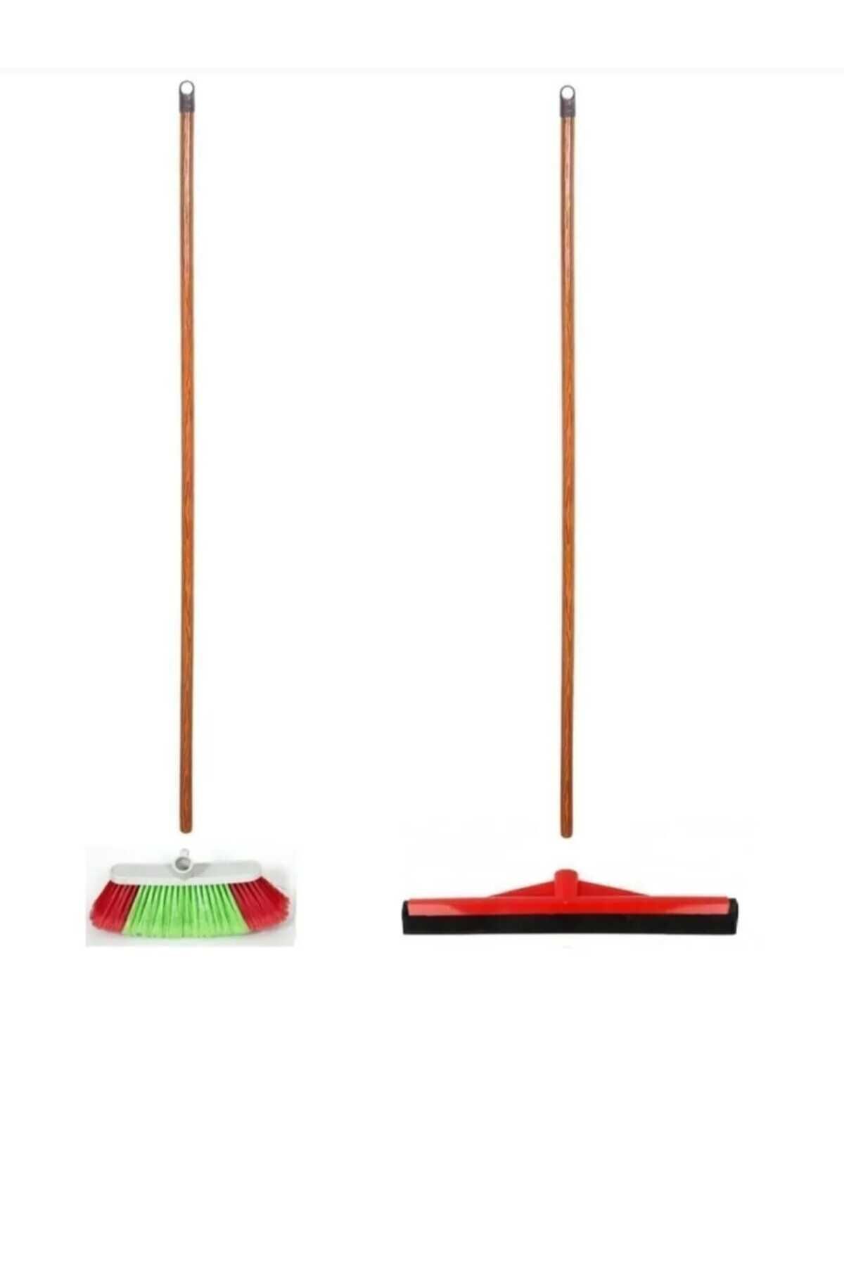 ESNAFDEDE Saplı Yer Fırçası Süpürgesi - Saplı Çekçek Çekpas Yersil Set 2li | 4 Parça