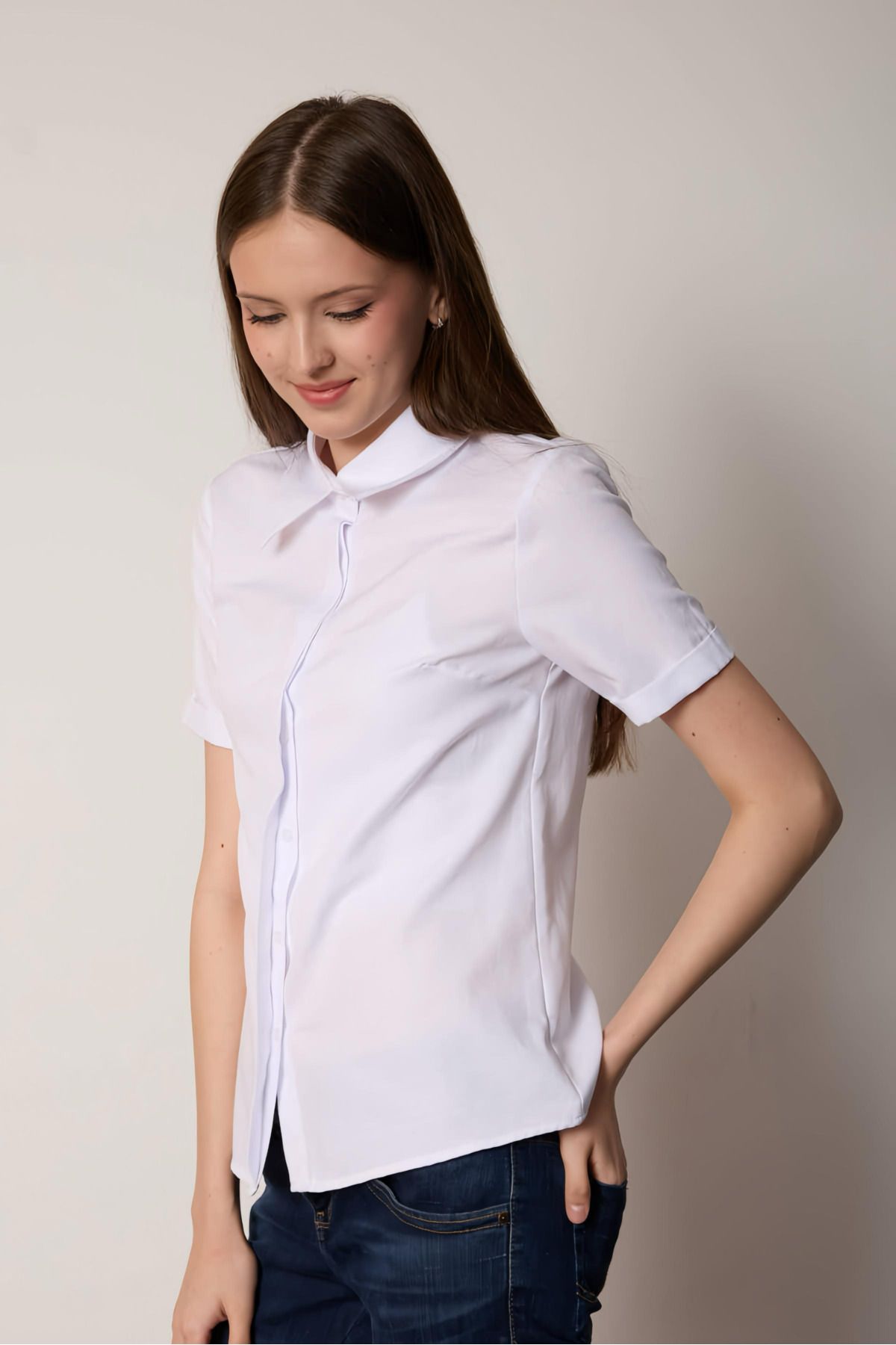 PERA MODA Poplin Kumaş Kısa Kollu Gizli Düğmeli Gömlek