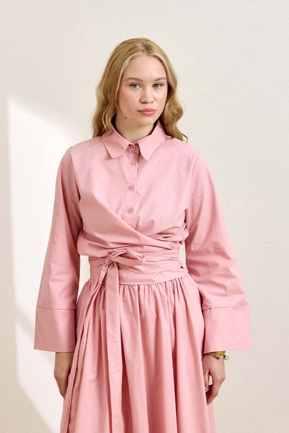 Ceylan Otantik Soft Pembe Bağlamalı Gömlek