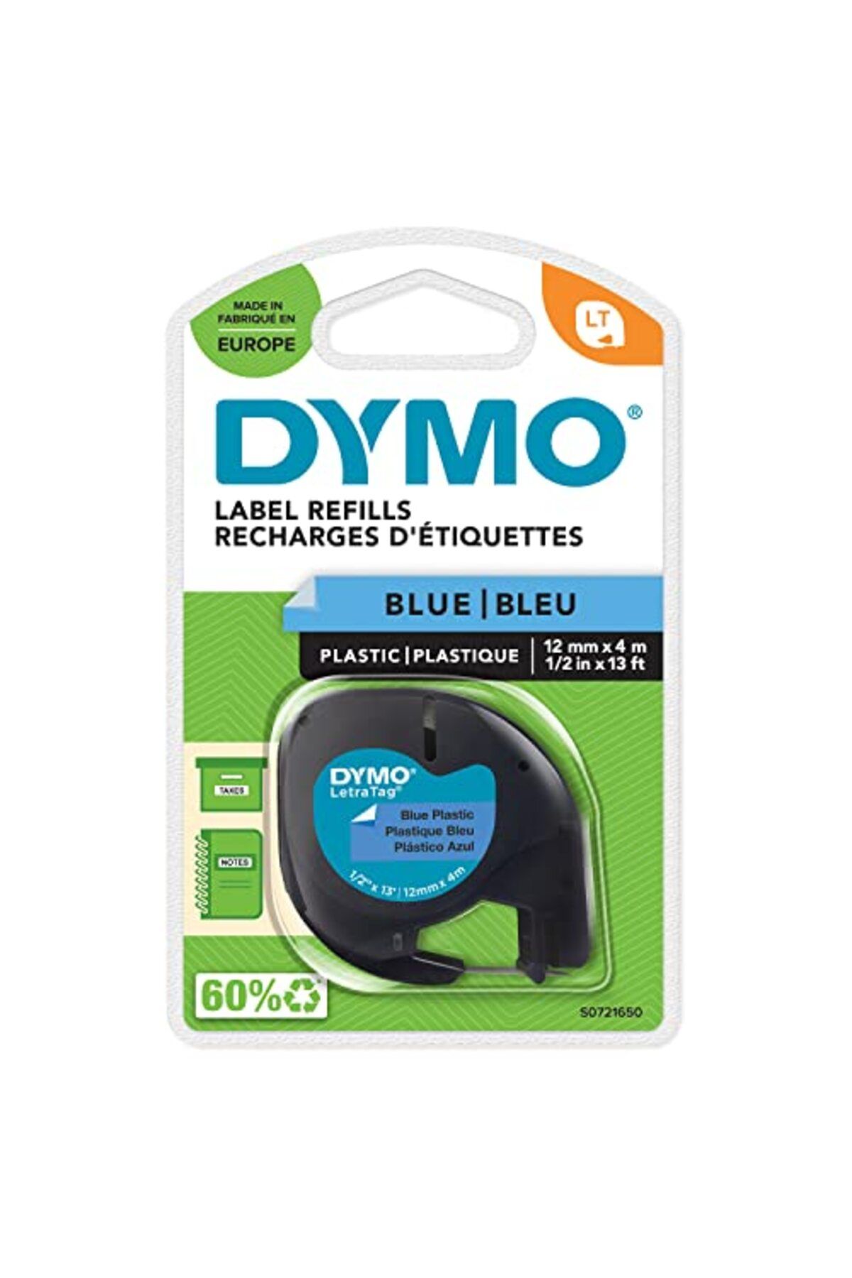 ShopZum Dymo S0721650, Letratag Plastik Şerit (12 Mm X 4 Mt), Mavi (59426)