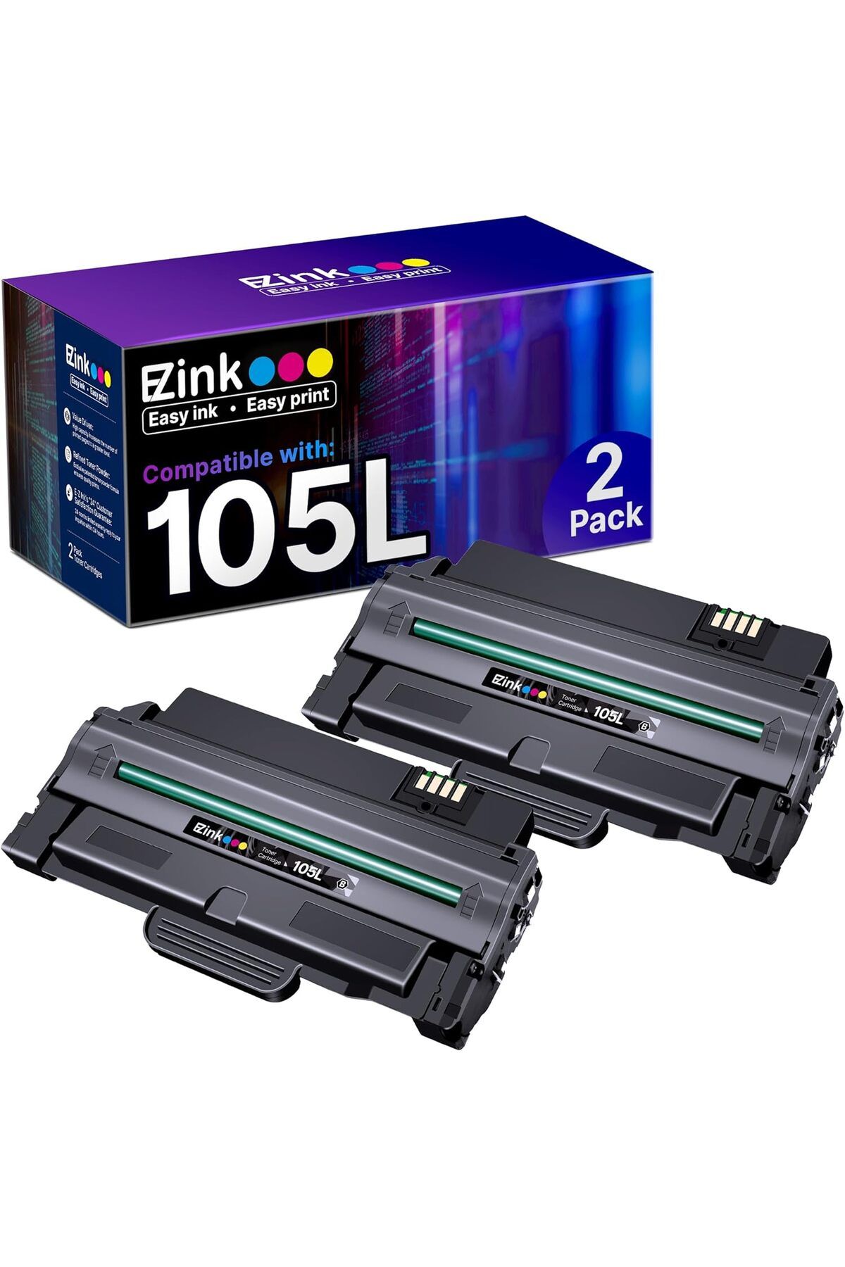 Samsung 105L SCX-4623FW ML-2525W ML-2545 SCX-4623 ML-2540 SCX-4600 SF-650 Printer (Black, 2 Pack)