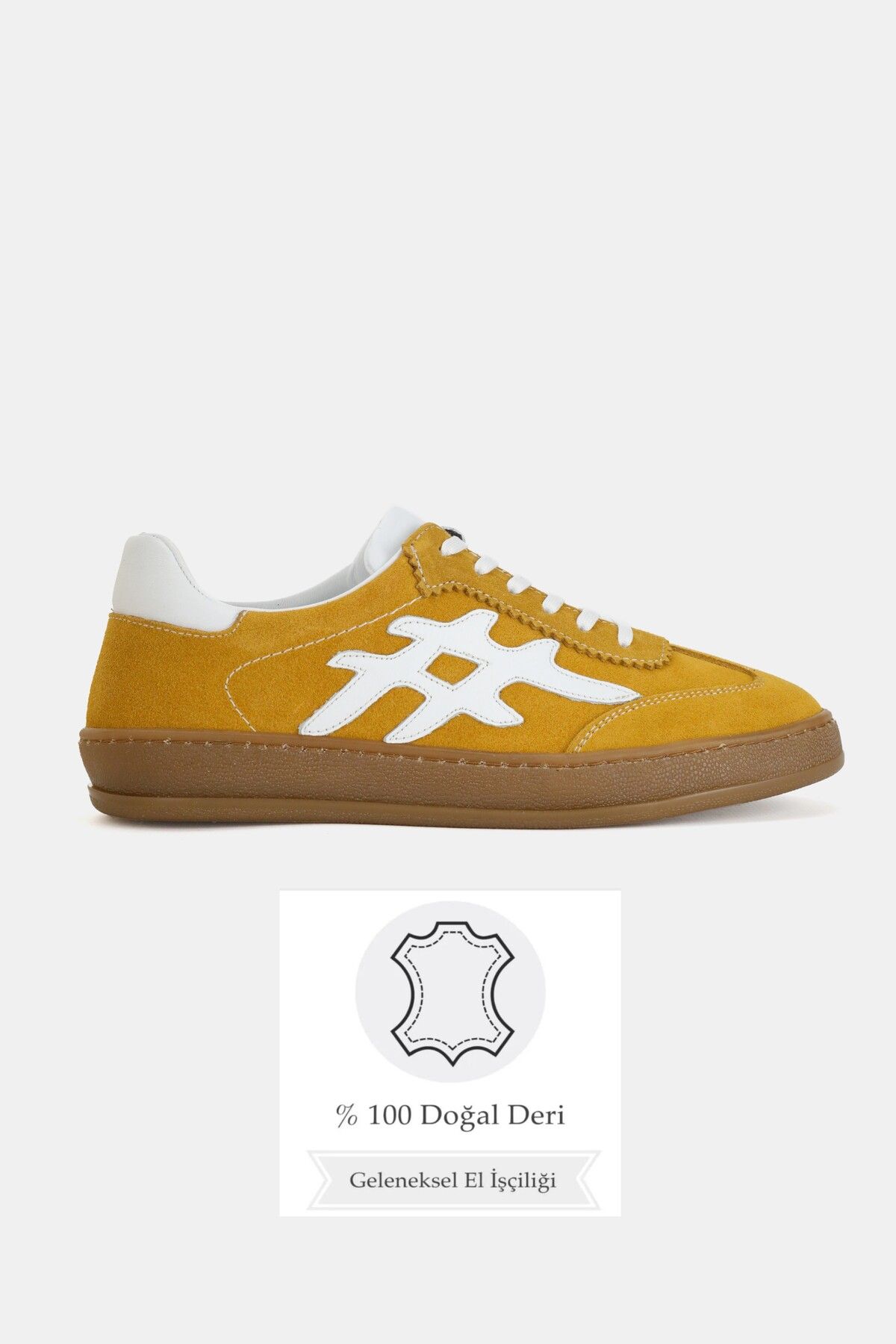 TUNAELLİ KADIN SARI SÜET HAKİKİ DOĞAL DERİ BAĞCIKLI SNEAKER CASUAL AYAKKABI