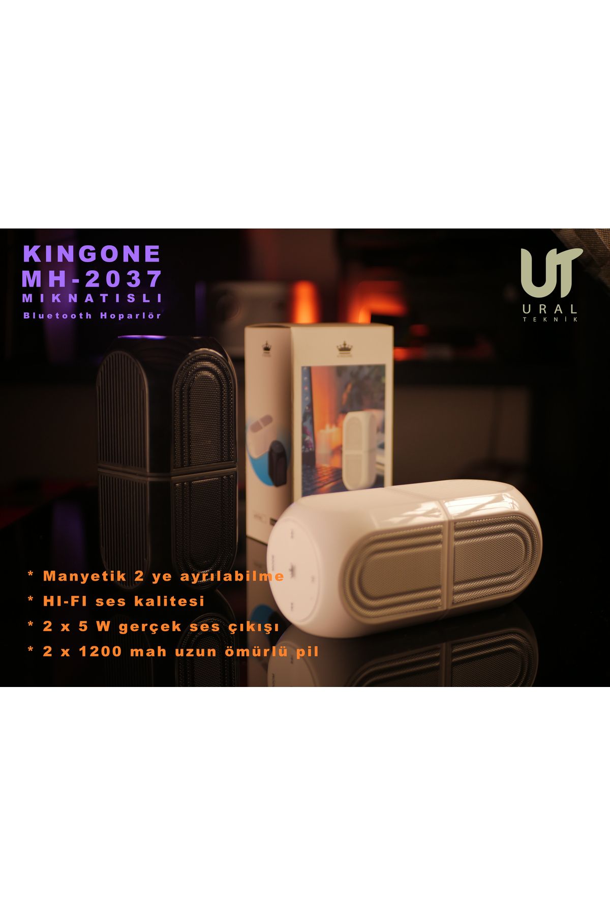 UralTeknik Kingone Mh-2037 Hi-Fi 2 si 1 arada TWS Mınatıslı Kamp Piknik Bilgisayar Ofis Bluetooth Hoparlör