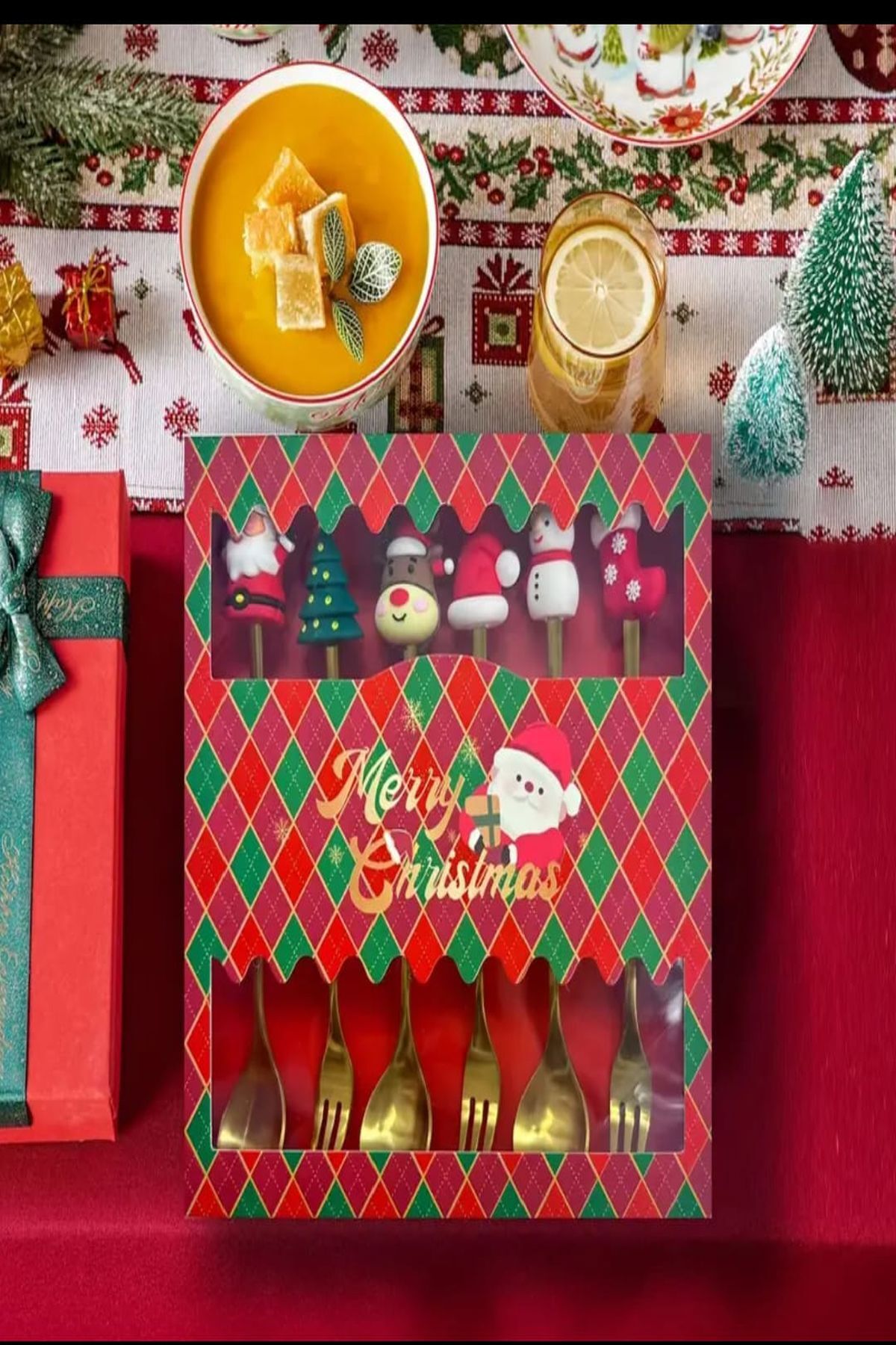 Atagün Nova Paslanmaz Çelik Çatal-Bıçak Seti - Tatlılar, Kahve, Çay için Noel Çatal ve Kaşık Hediye Seti