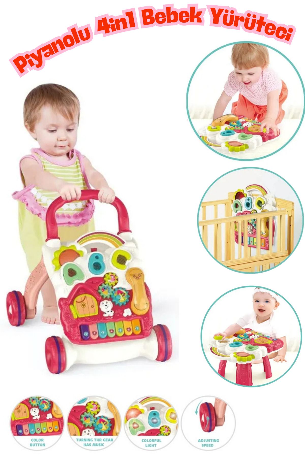 welcomein Yürümeye Yardımcı Aktivite Masalı Sesli Piyanolu 4in1 Bebek Yürüteci