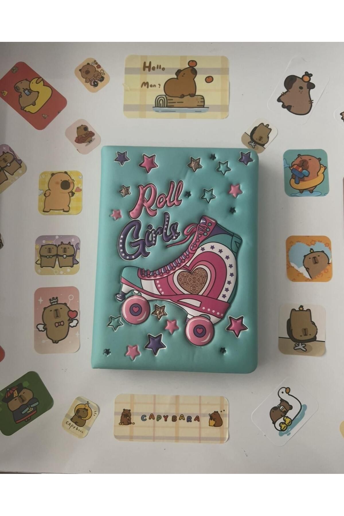 Micro Roll Girls Tasarımlı Sert Kapaklı Sevimli Defter – Mavi