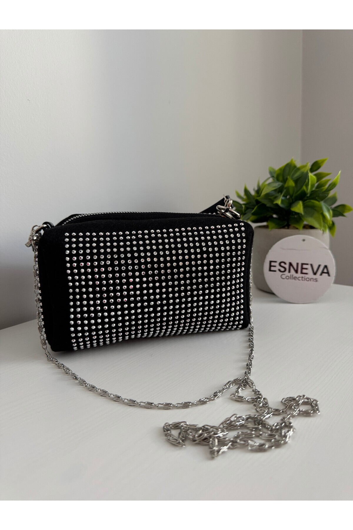 ESNEVA-Women's Stone Chain Strap Hand and Shoulder Bag 3