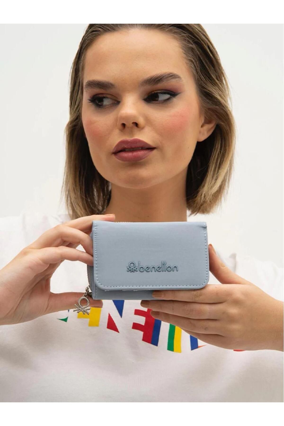 United Colors of Benetton BNT1210 Kumaş Mavi Kadın Cüzdanı