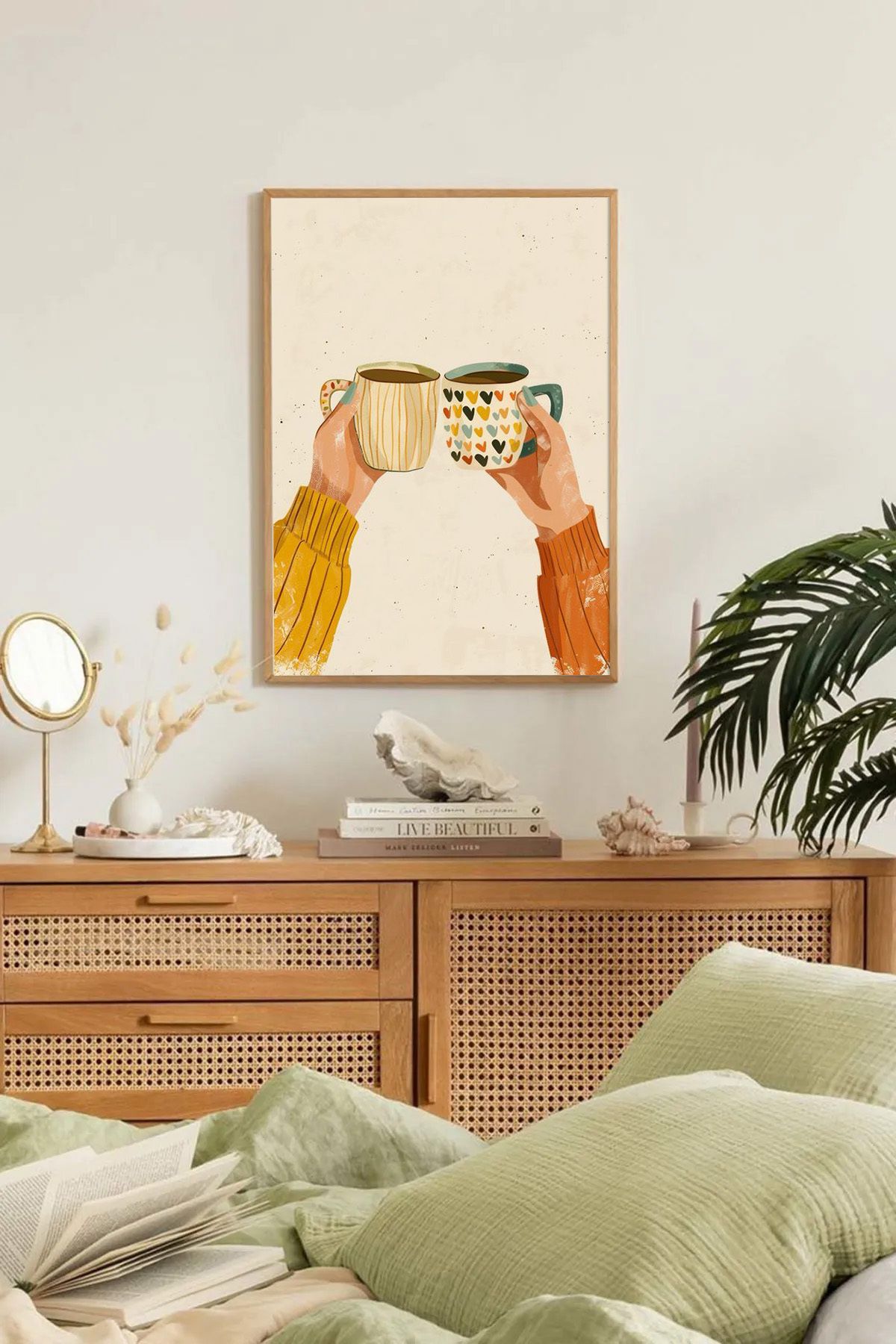 Dekorsiahome Tek Parça Ahşap Çerçeveli Oturma Odası Salon Mutfak Tablo TK0108