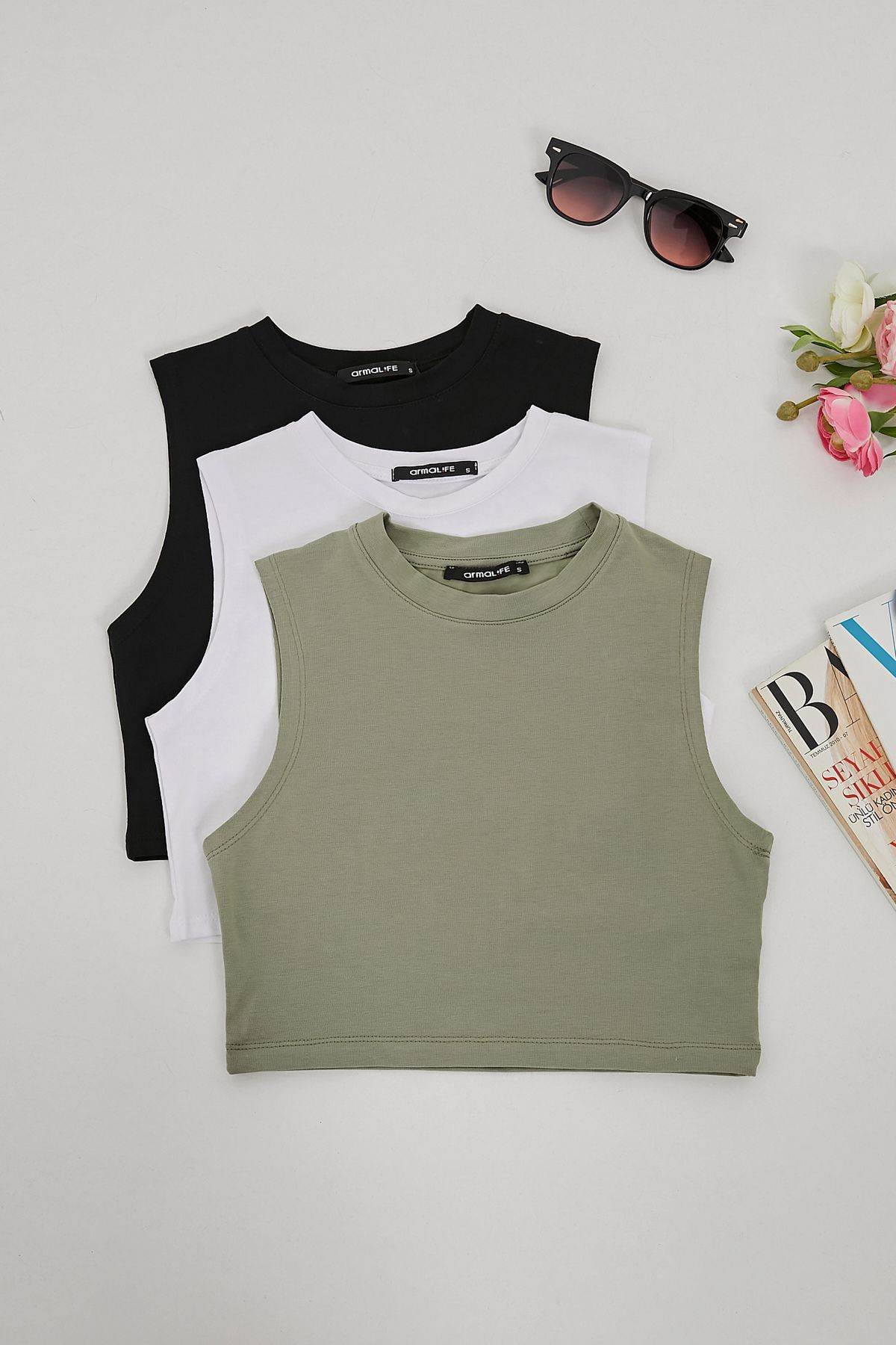 Arma Life ARMALIFE 5259 3 LÜ CROP BASIC LİKRALI KADIN ATLET
