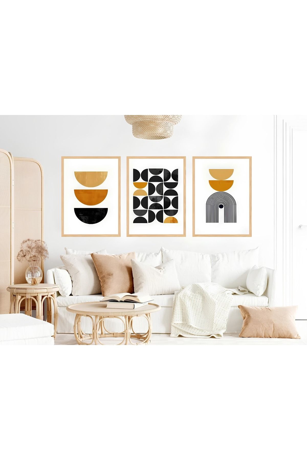 Tuba Decor 3 Parça Ahşap Çerçeve Görünümlü MDF Poster Tablo Seti