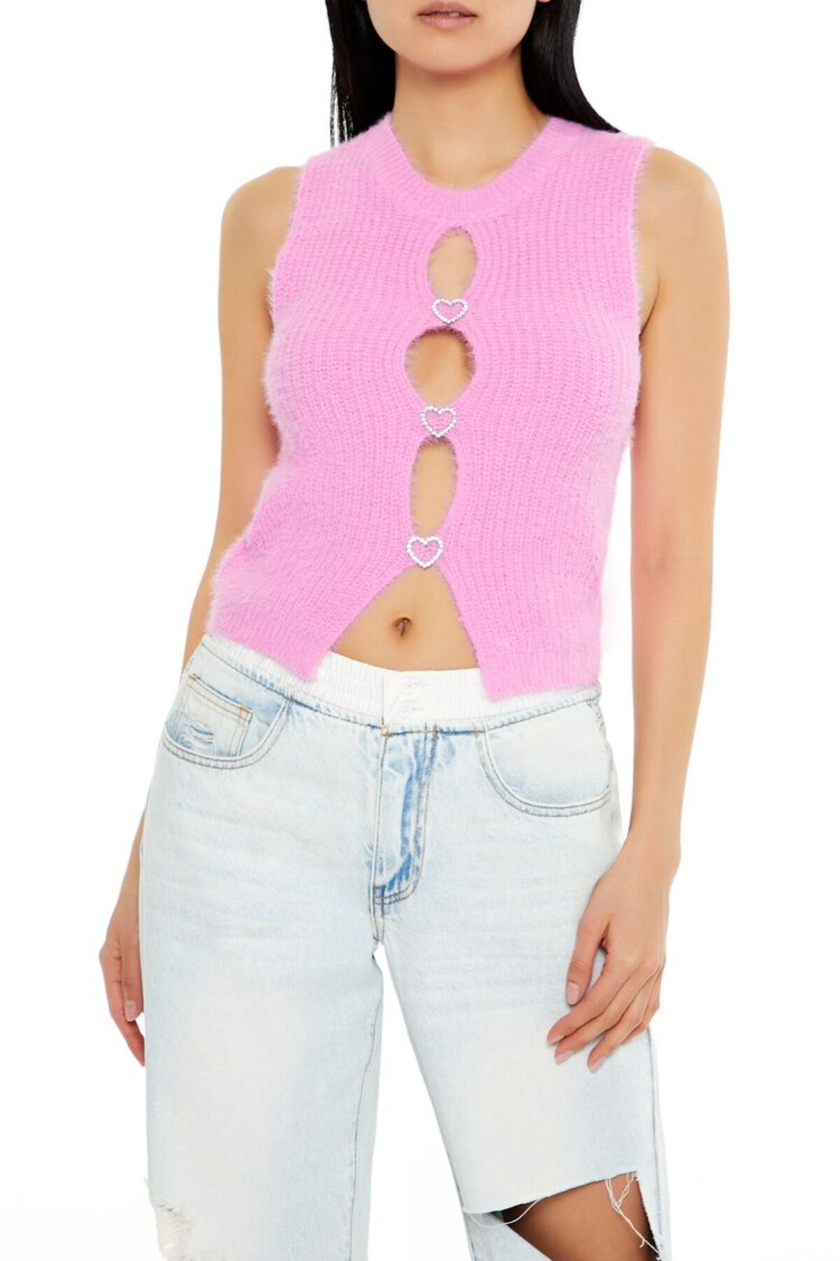 Forever 21 Straz Taşlı Kalp Detaylı Triko Bluz