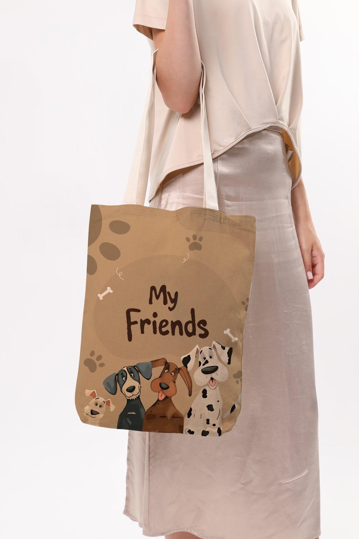 Çınar Bez Çanta  Kanvas Arkadaş Köpekler Baskılı Bez Çanta - Görsel 6