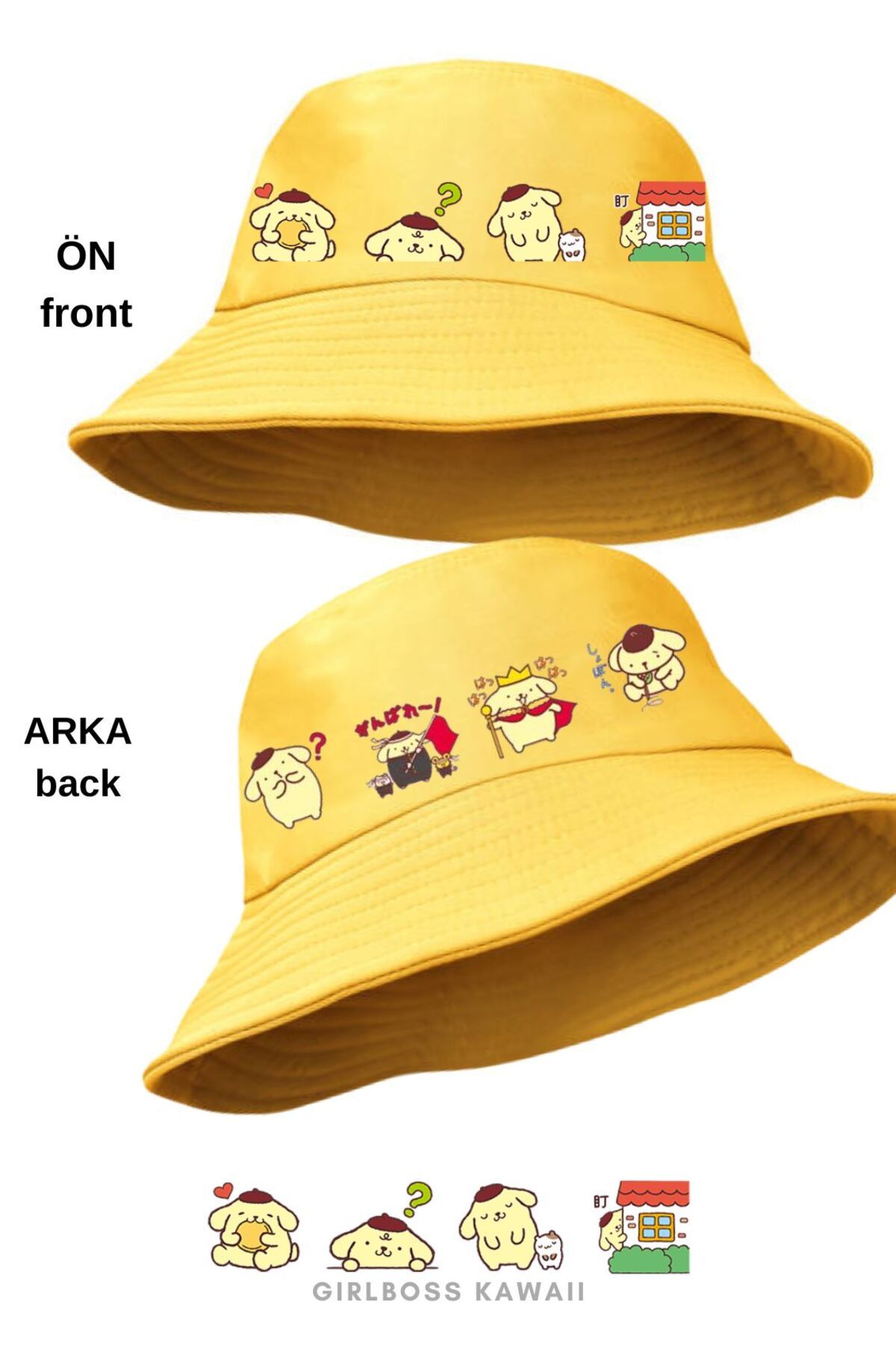 Girlboss Kawaii Girlboss Pompompurin bucket kova şapka sarı unisex 10 farklı model