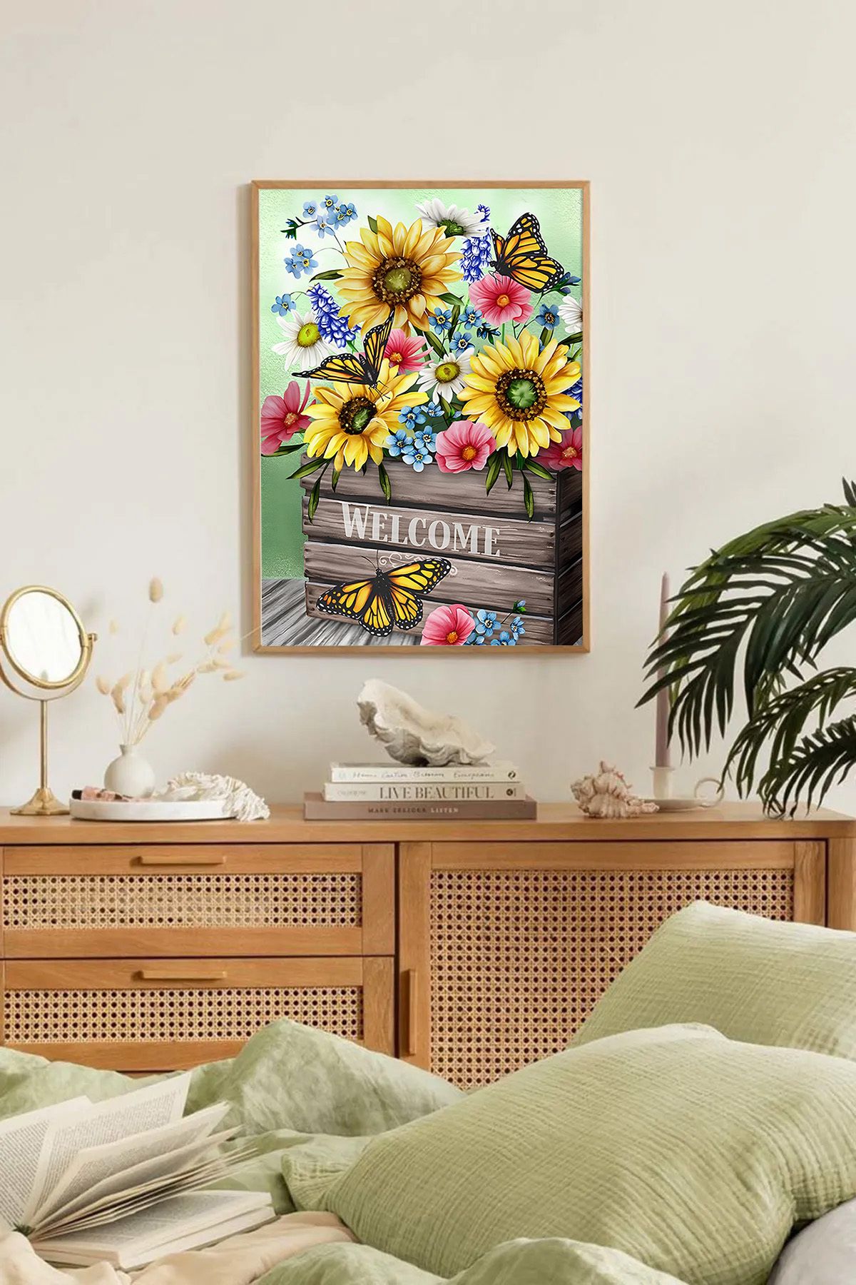 Dekorsiahome Tek Parça Ahşap Çerçeveli Oturma Odası Salon Mutfak Tablo TK0204