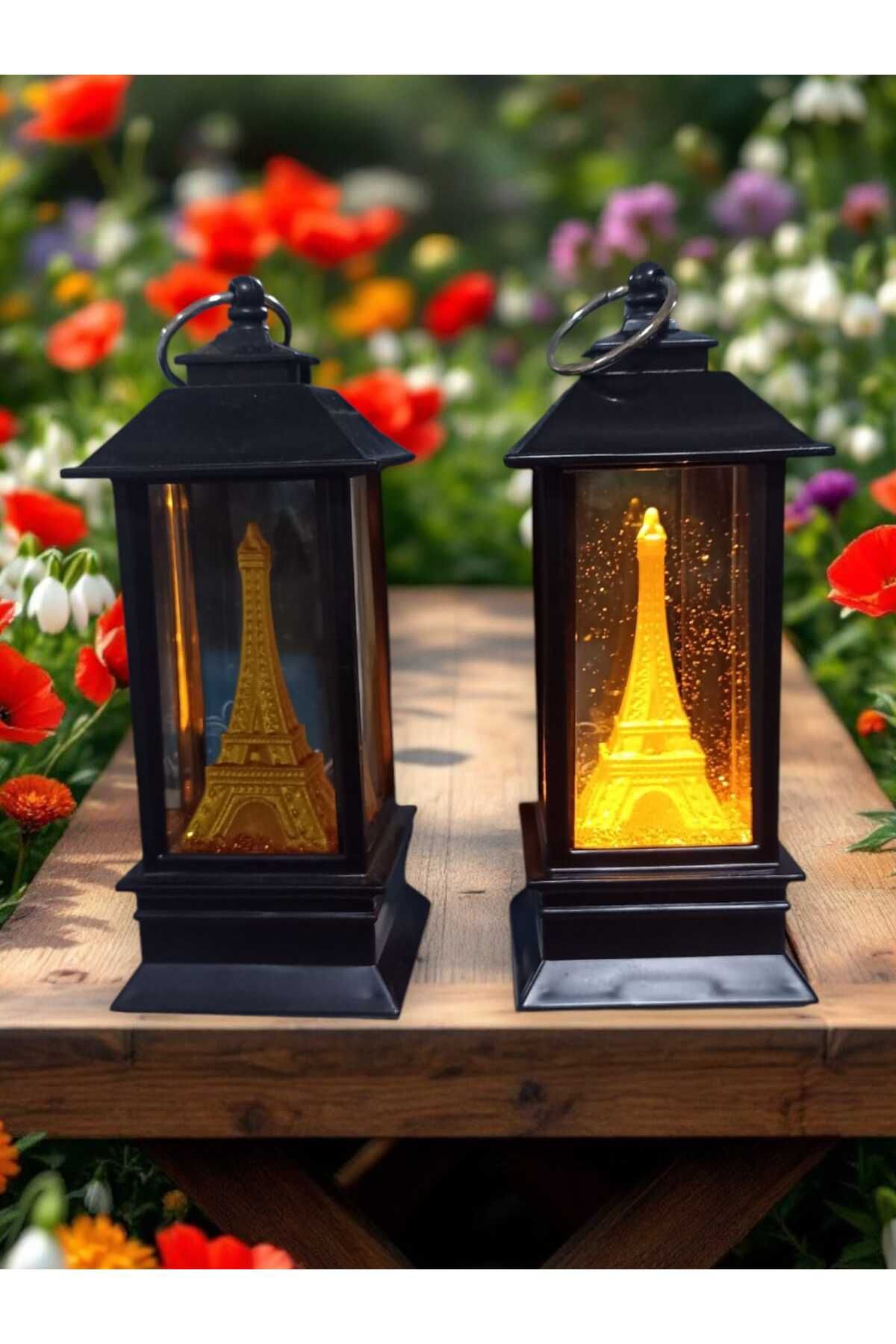 NBZ GİFT Telefon Kulubeli Eyfel Fanus Işıklı 13 cm Sarı