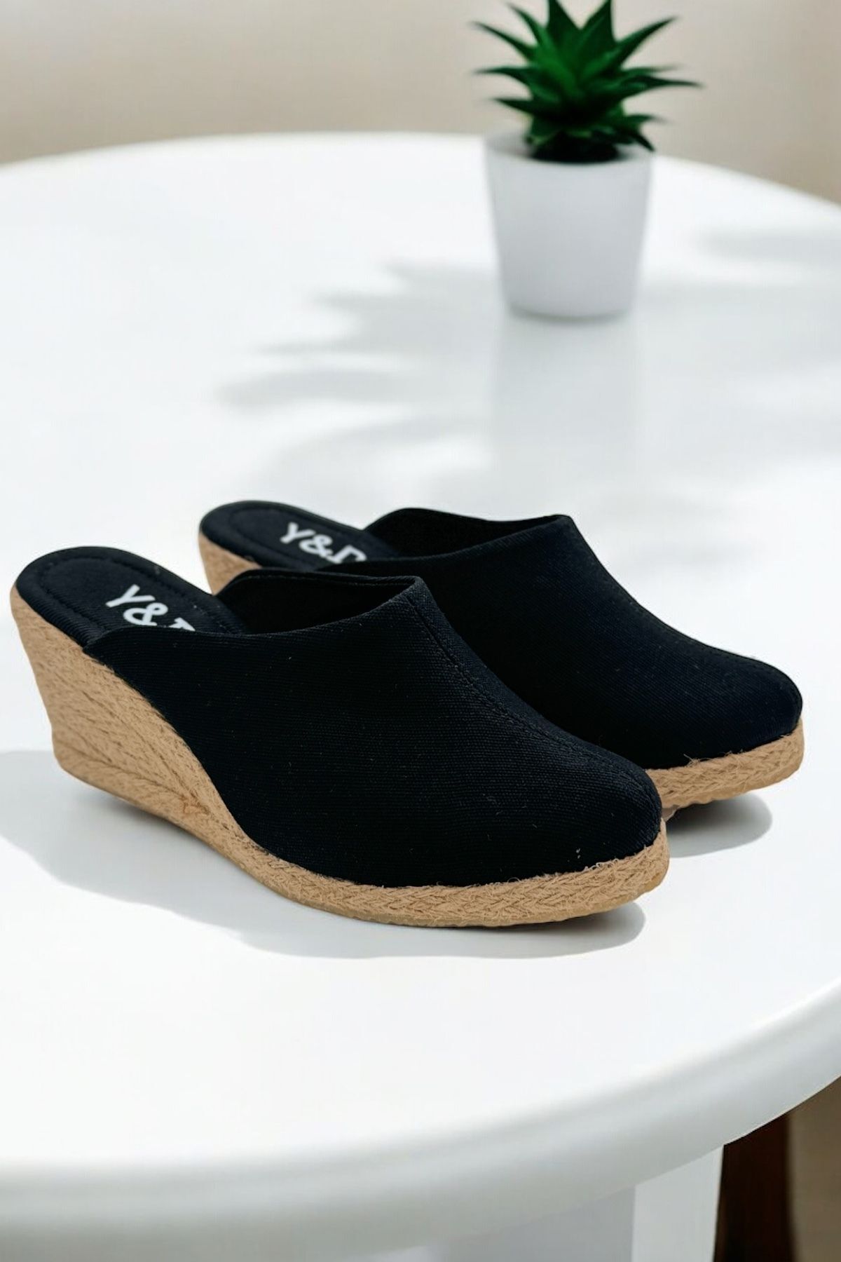 Y&D Shoes  Kadın Kapalı Burun Espadril – Dolgu Topuk & Keten Terlik Modeli - Görsel 5
