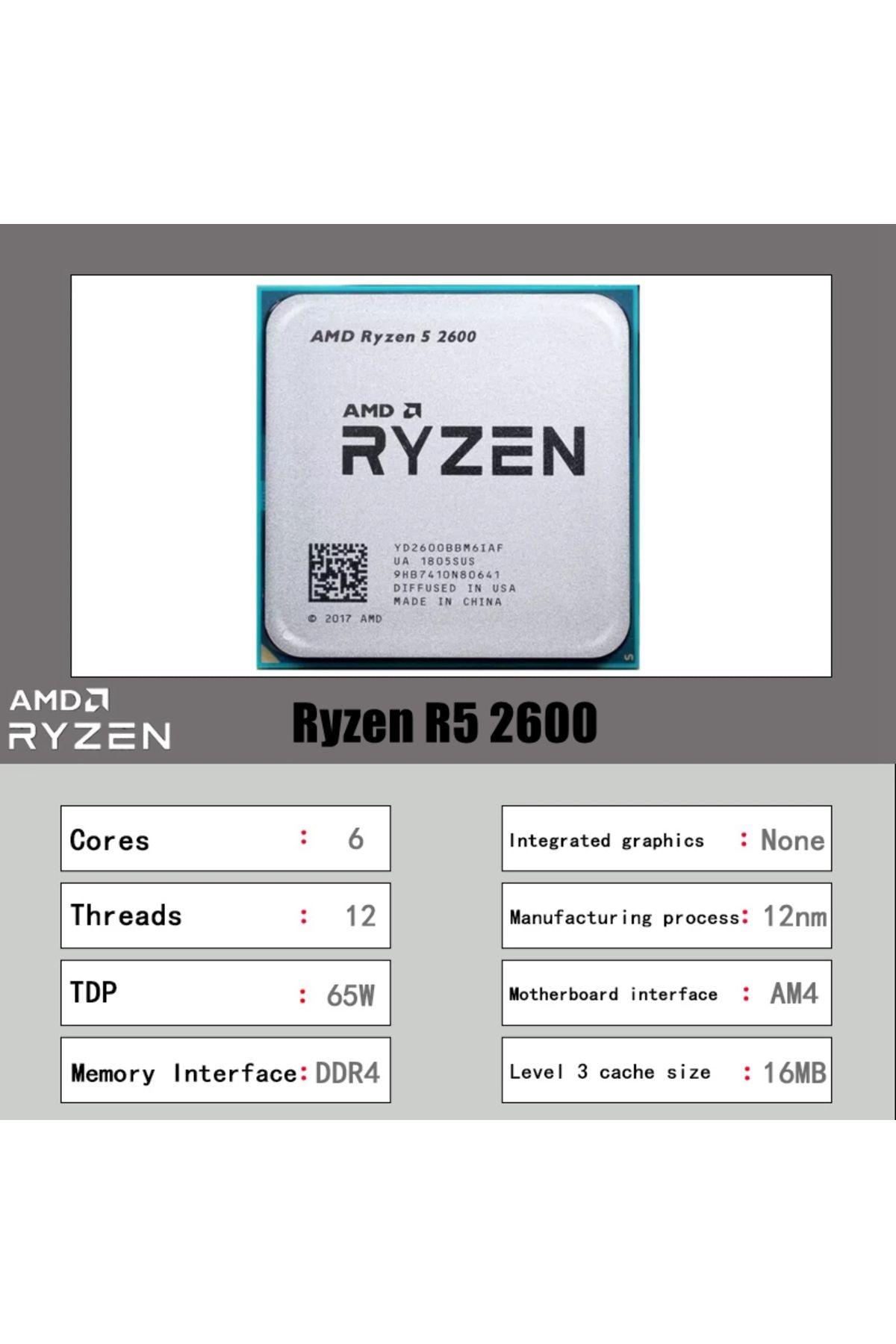 Choice-AMD Ryzen 5 R5 2600 3.4GHz 6-Core 12-Core CPU Processor Socket AM4 4