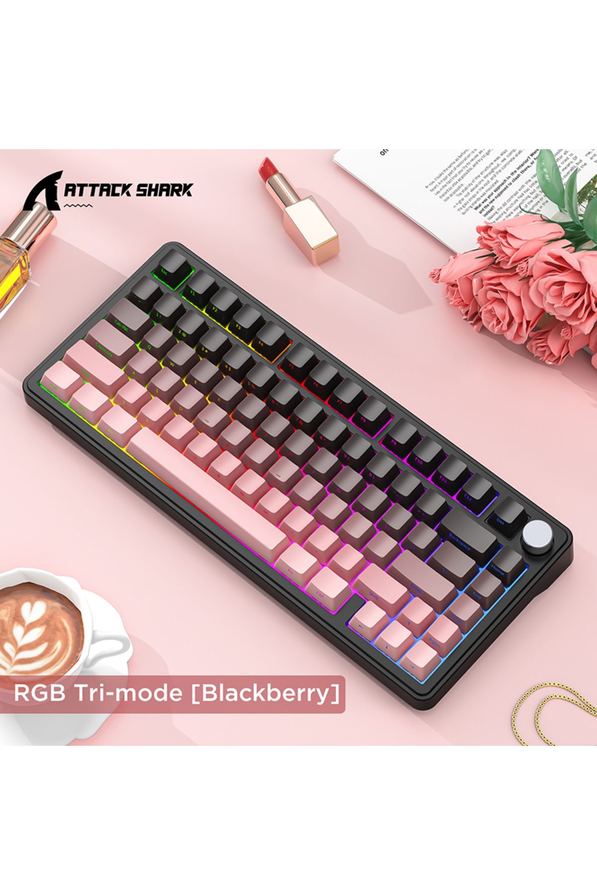 Choice-لوحة مفاتيح ميكانيكية Pink Attack Shark X85 RGB لاسلكية بتقنية البلوتوث مع 3 أوضاع قابلة للتبديل السريع وغطاء جانبي 1