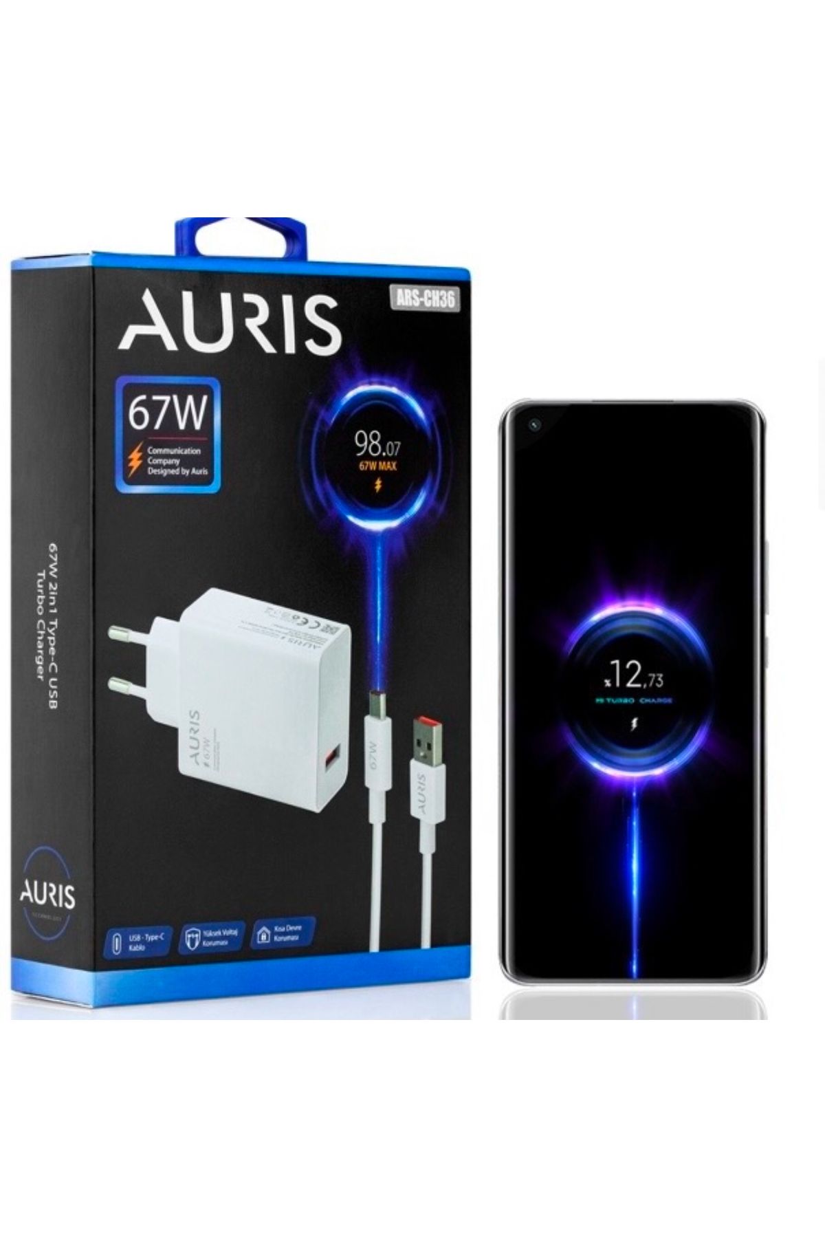 AURISS Ev Tipi 67W Usb/type-C Salise Ölçerli Şarj Cihazı