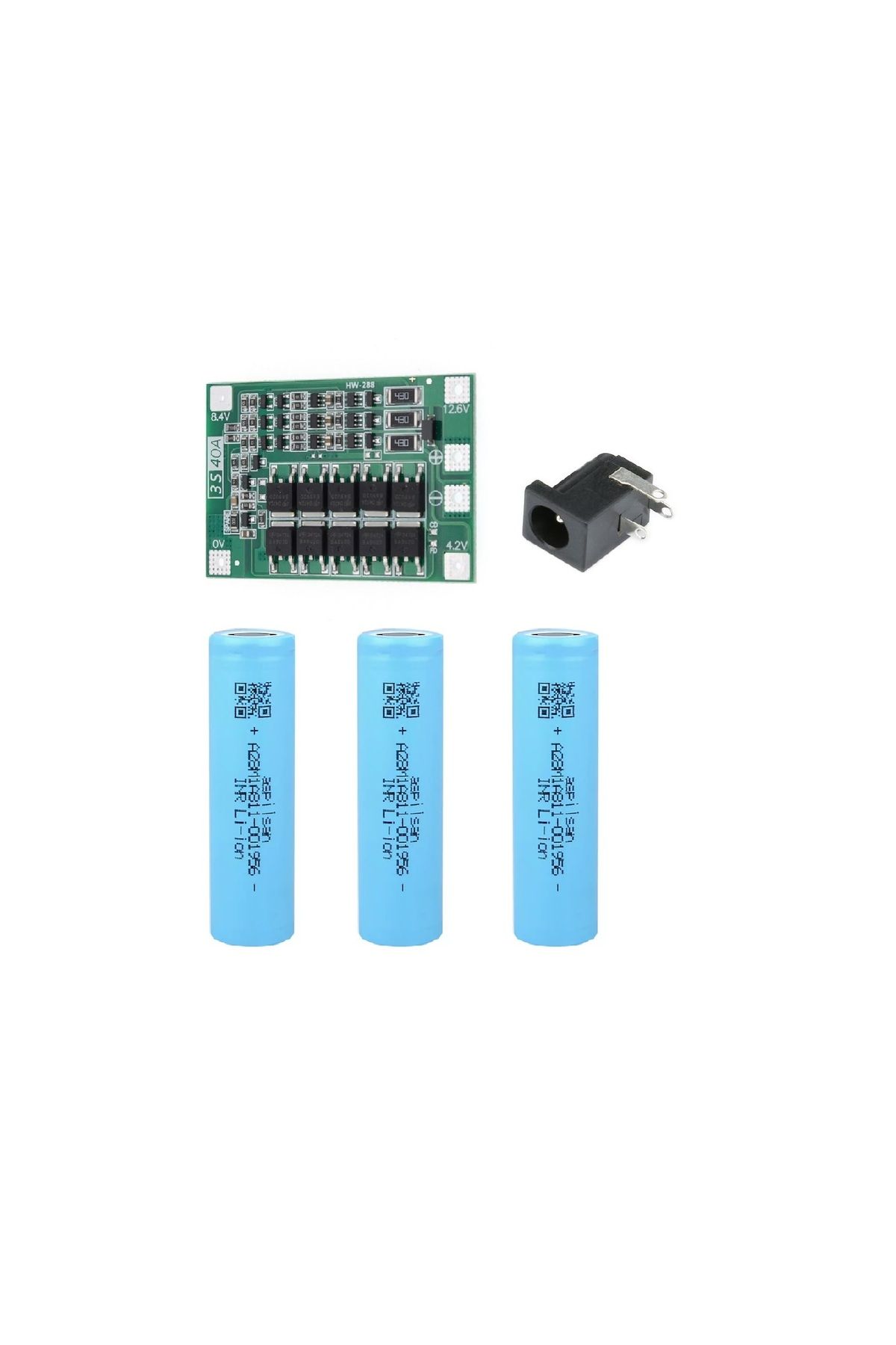 Osman CANDAN plastik 3 Adet Aspilsan Li-ion Pil, 3S 40A BMS ve 5,5x2,5 Dişi Soket