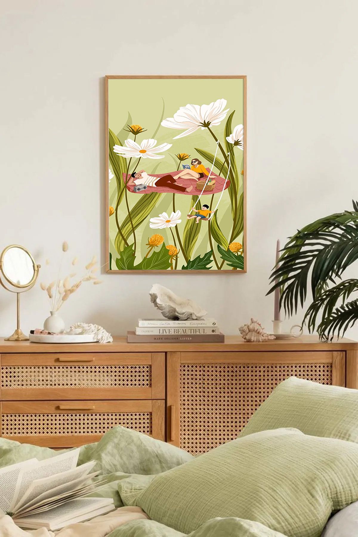 Dekorsiahome Tek Parça Ahşap Çerçeveli Oturma Odası Salon Mutfak Tablo TK0218