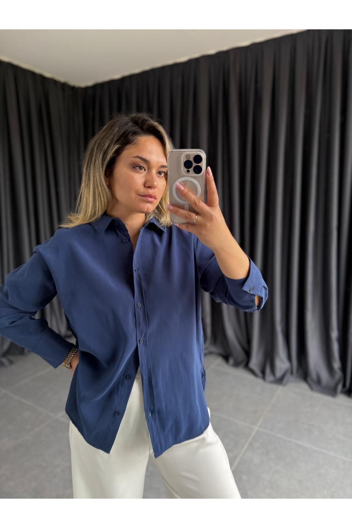 BÜŞRA PERKER Modal Gömlek Lacivert