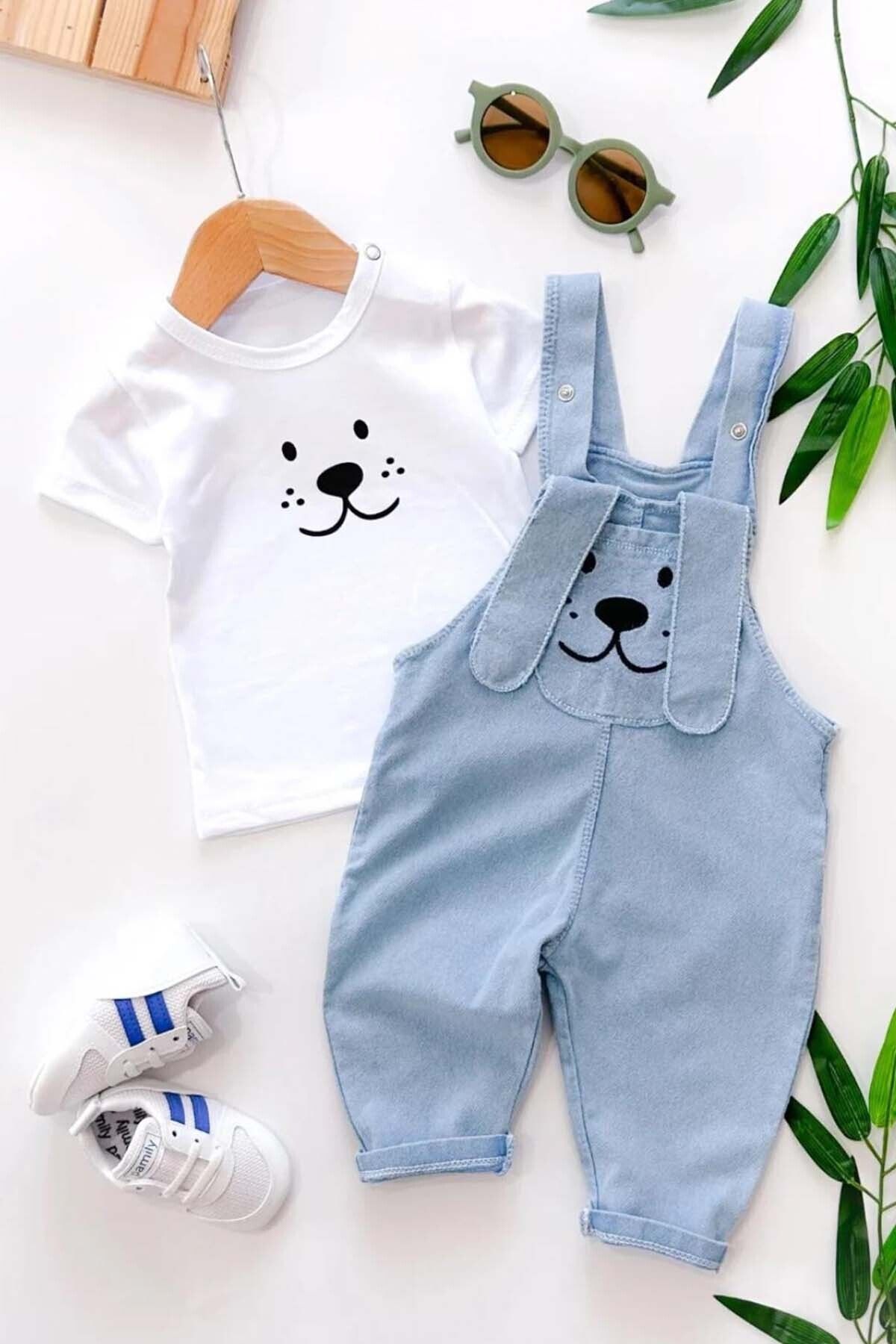 MYZİ STORE BEBEK ÇOCUK Yazlık 2 Parça SALOPET Takım %100 Pamuk Salopet ve Tişört
