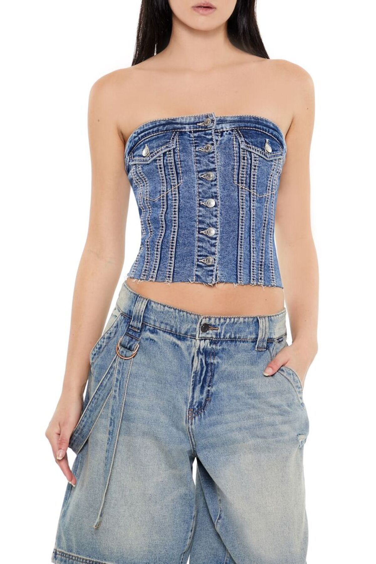 Forever 21 Denim Düğme Detaylı Bluz