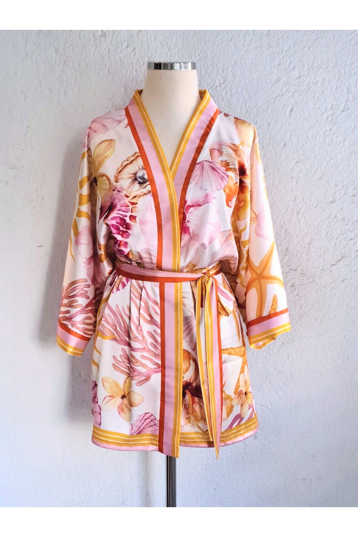 GODE Yarasa kollu şifon saten kimono
