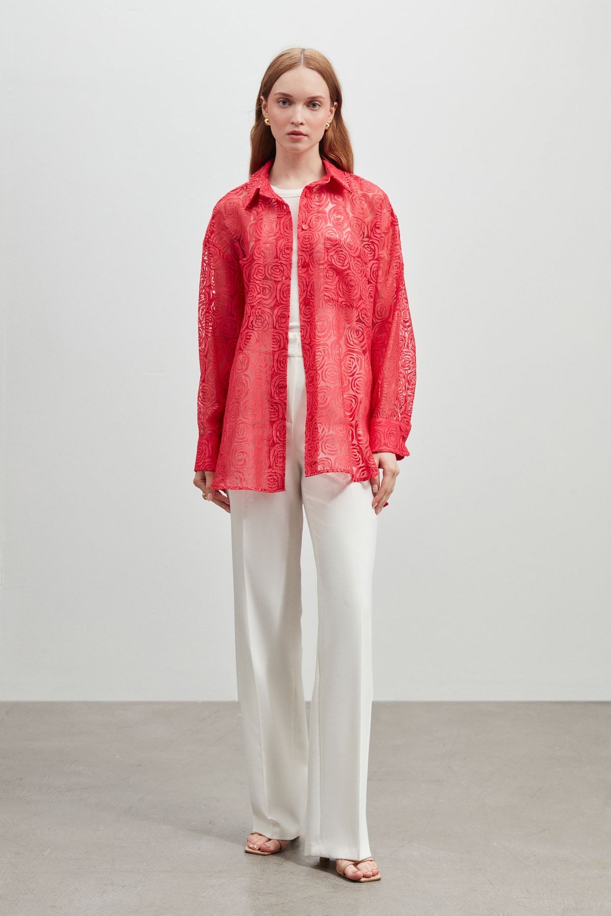 Shn KUŞAKLI TRANSPARAN OVERSIZE GOMLEK
