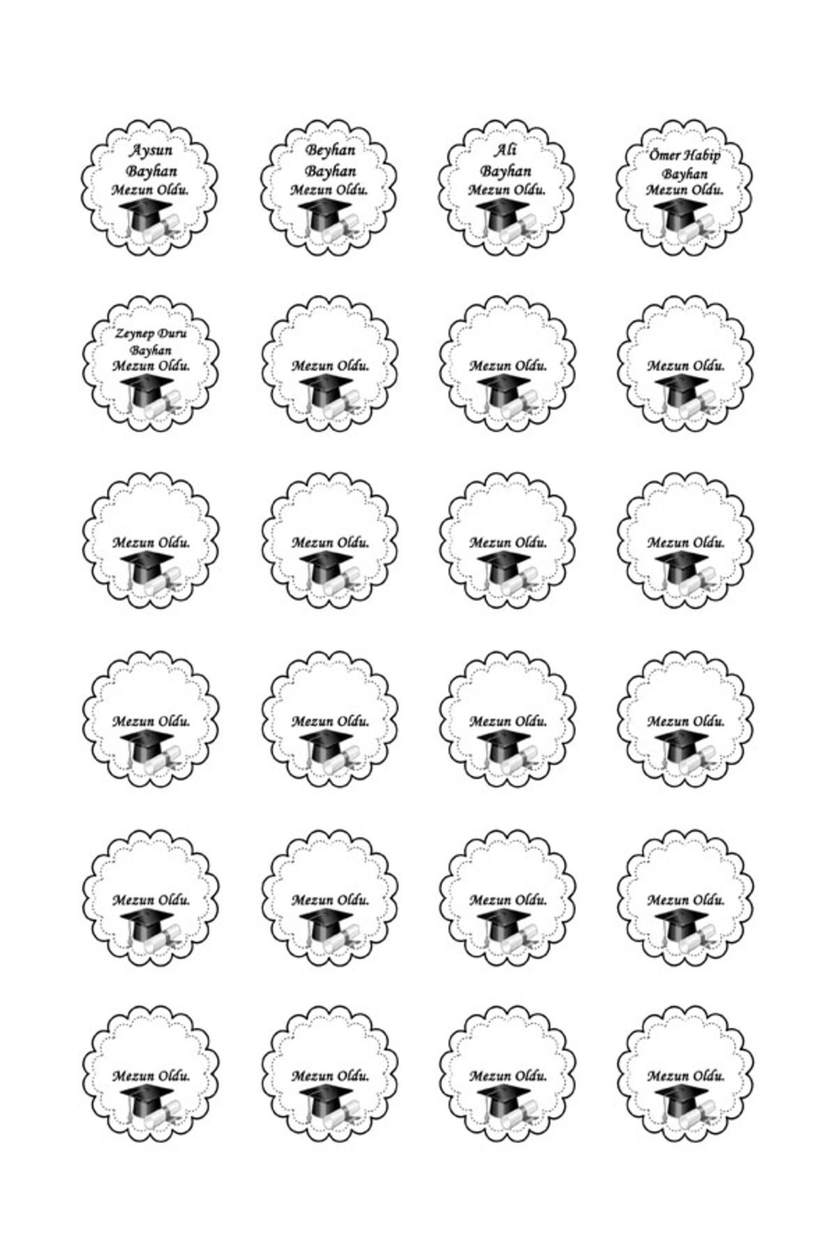 Aysun Bayhan Konsept 24 Adet 4 Cm Sınıflara Özel Kişiselleştirilebilir Mezun Oldu Baskılı Mat Etiket Sticker-1