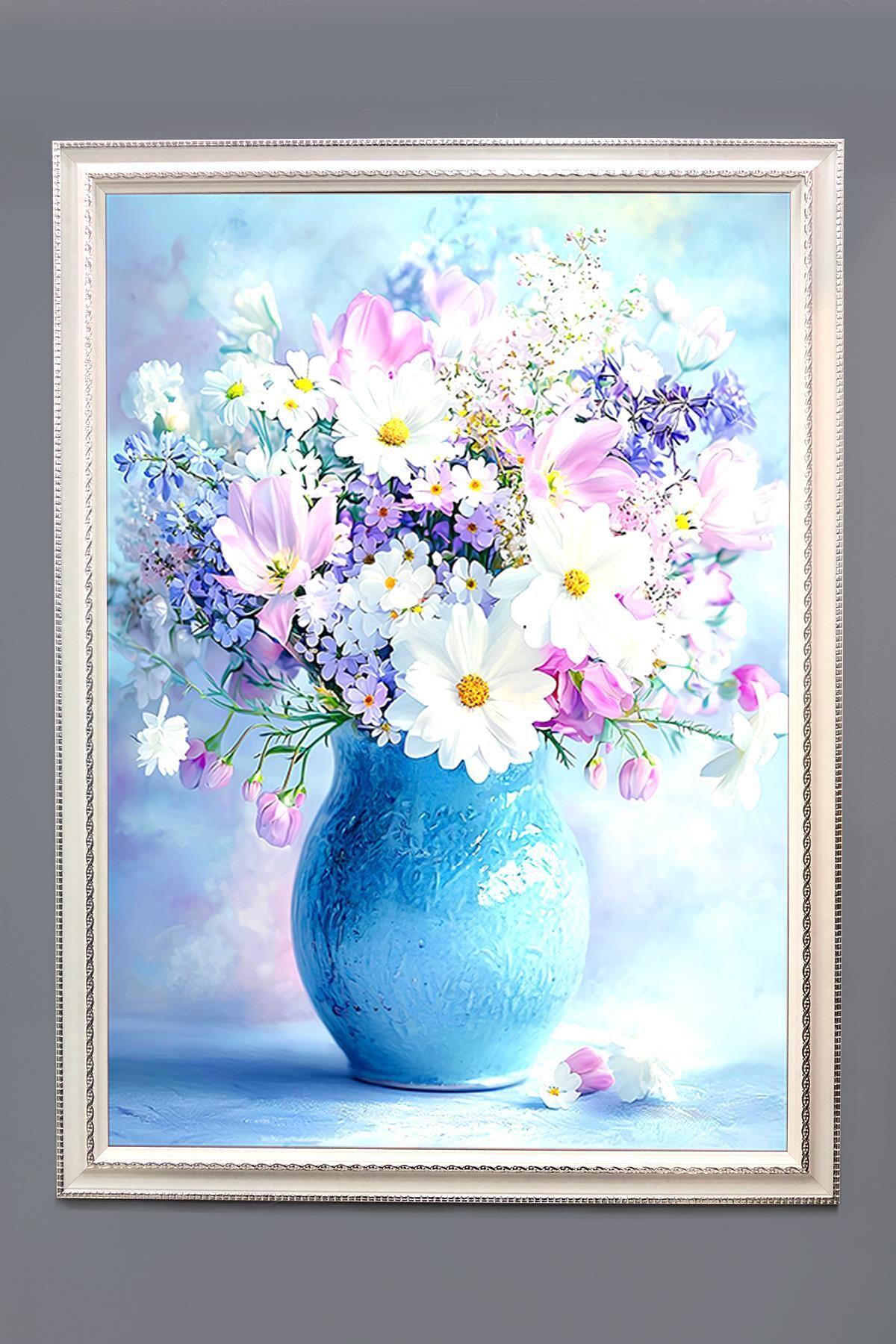 Doruklar Home Collection Dekoratif Modern Çiçek Desenli Çerçeveli Duvar Tablosu 50x70cm FLOWER10