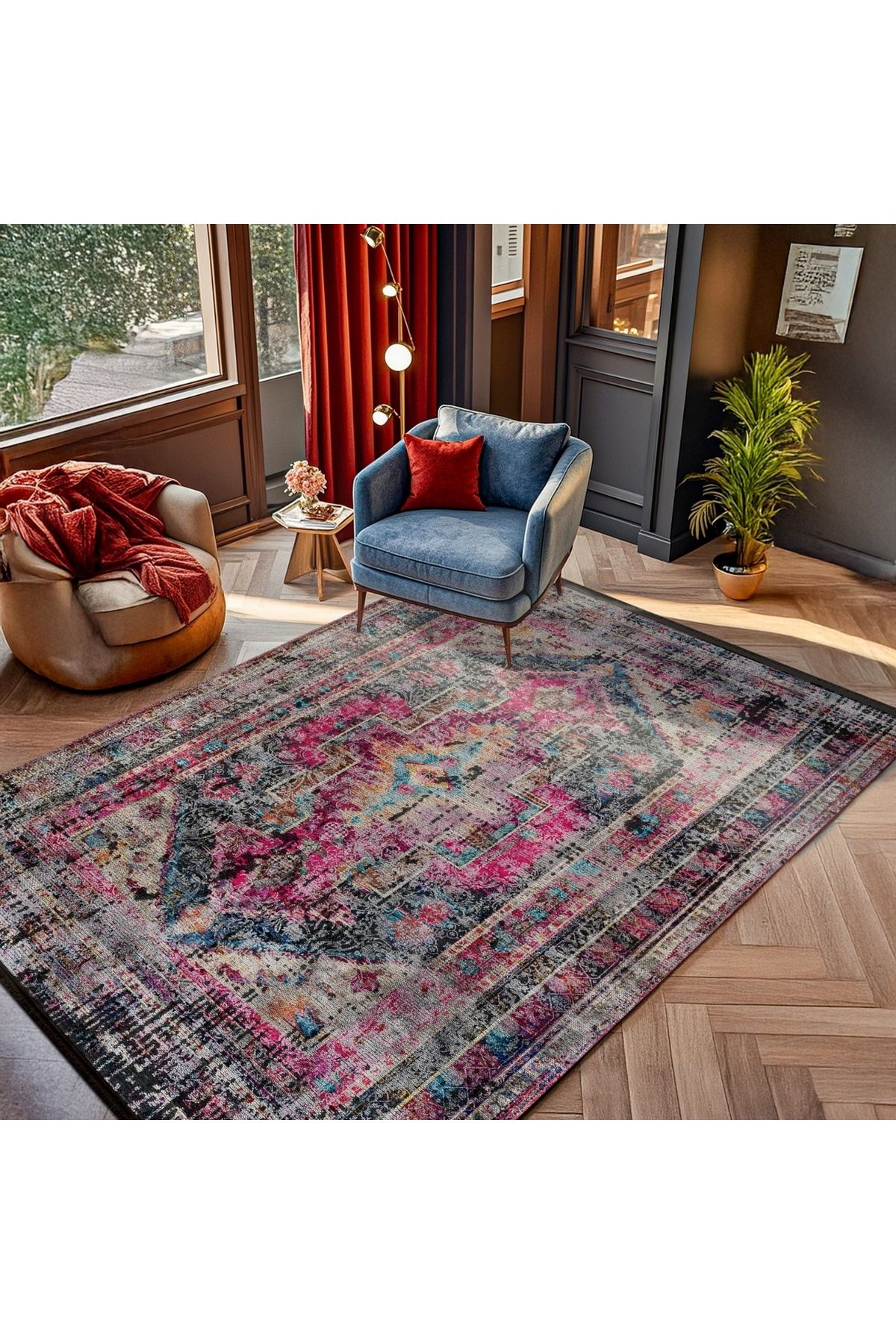 HALIZZON Pembe Renkli Vintage Desenli Halı Romantik ve Yumuşak Tonlu Halı