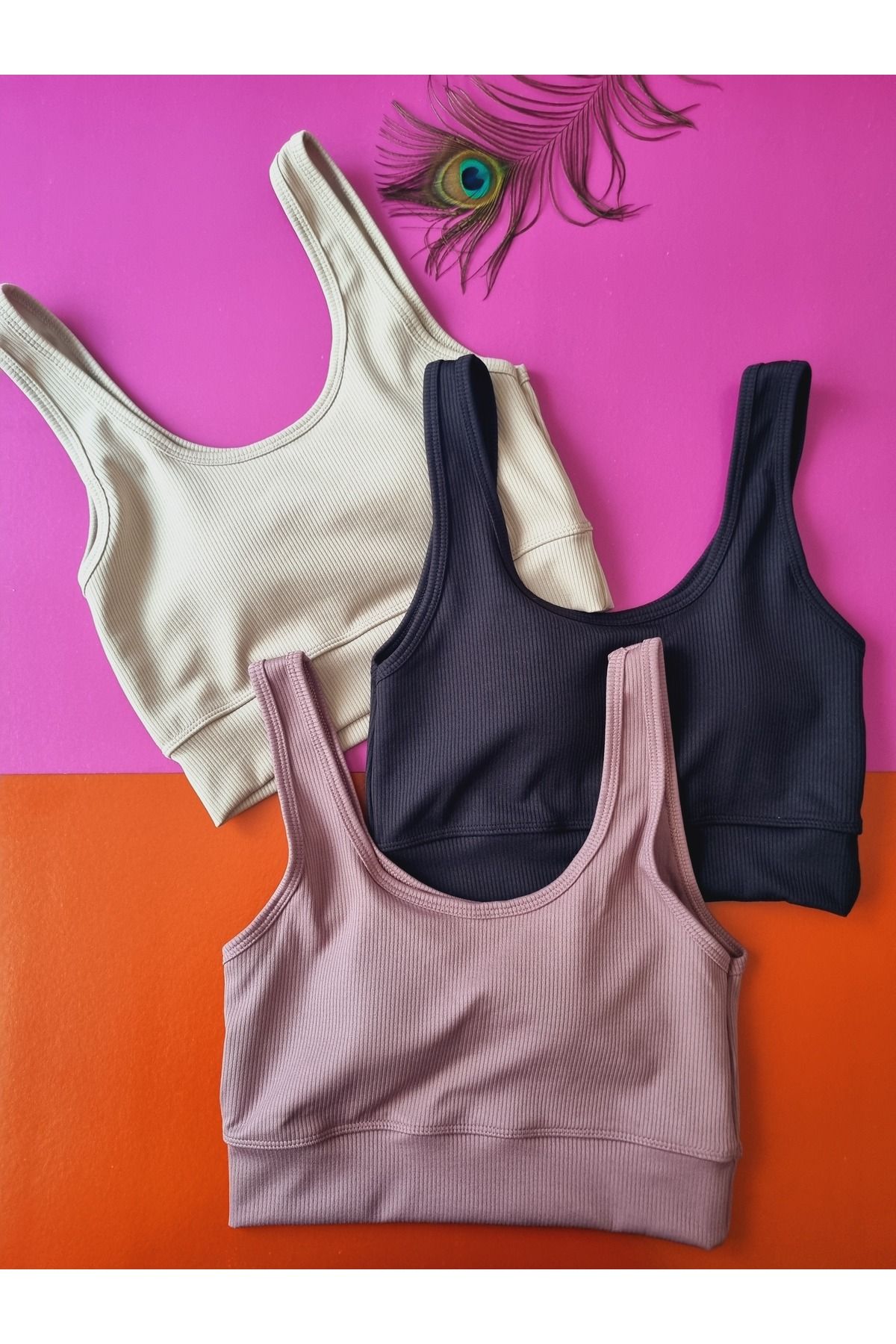 Demirsa Boutique Fitilli 3'lü Siyah, Açık Mürdüm ve Krem Renk Çıkarılıp Takılabilir Pedli Kadın Büstiyer