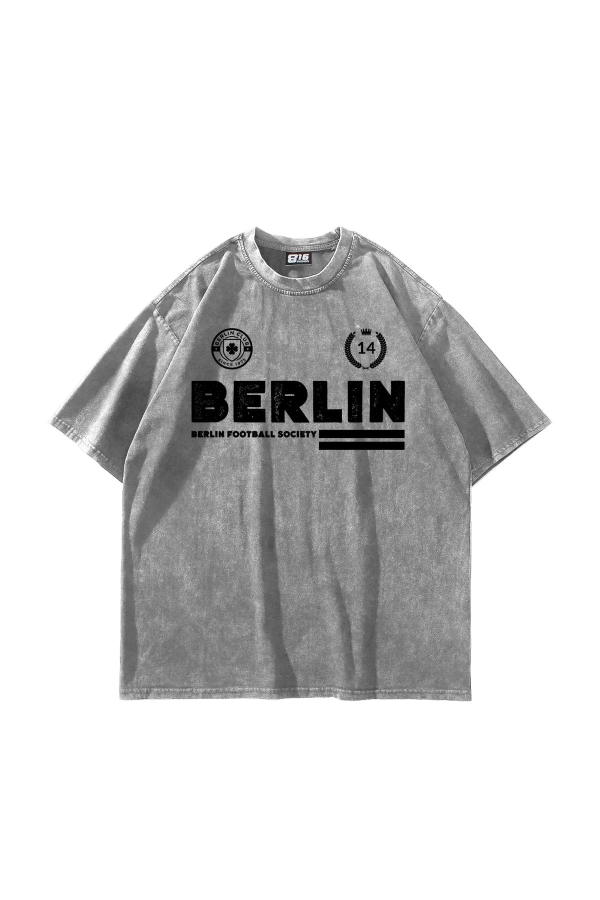 Bak Moda Berlin Baskılı Oversize Unisex Yıkamalı Beyaz Tshirt