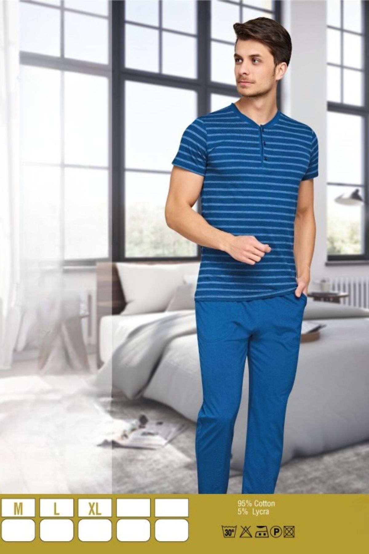 Cotpark Erkek Pamuklu Likralı Kısa Kollu Basıc Tişört Pantolon Pijama Takımı 548