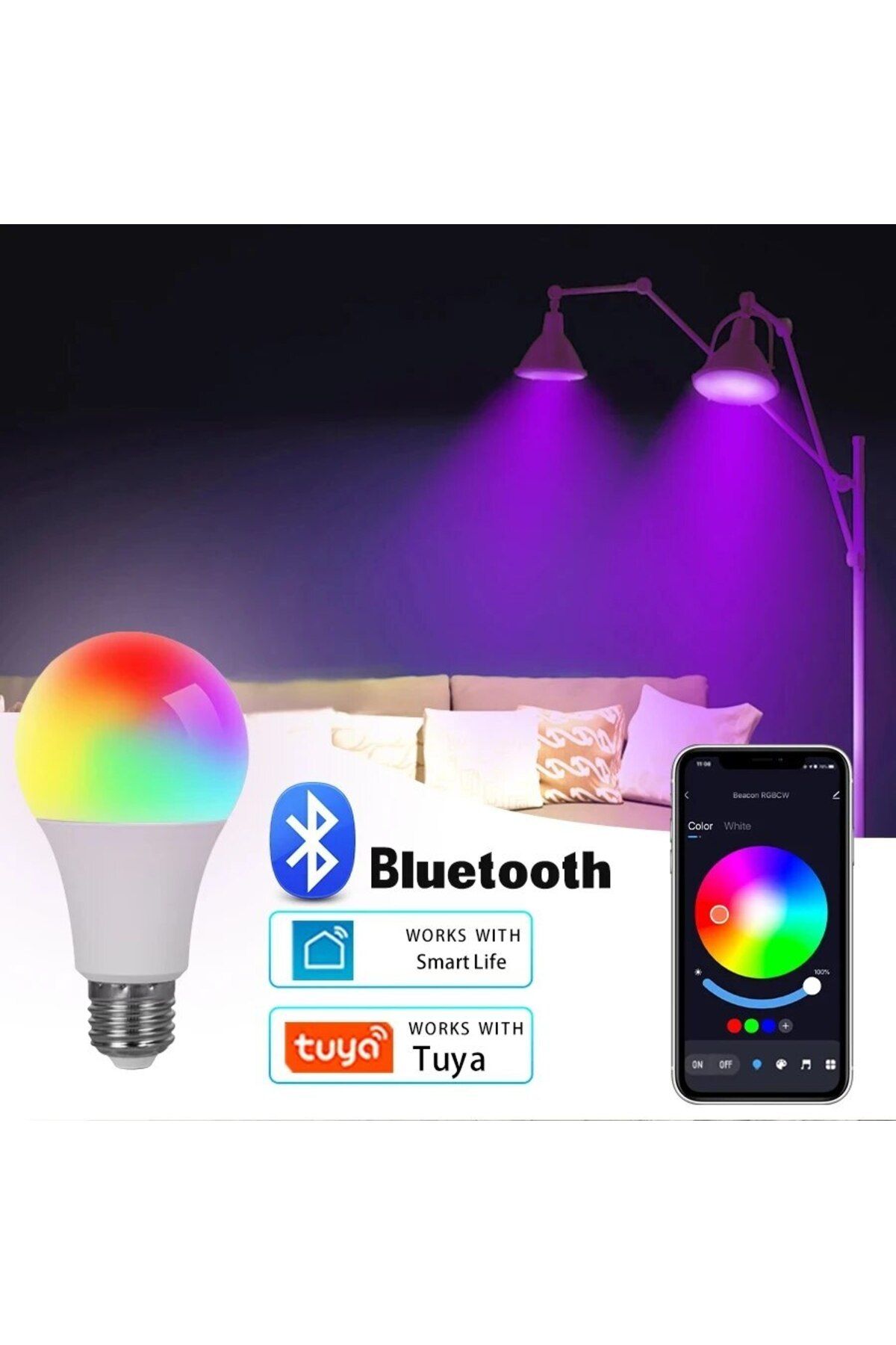 Choice-1pc E27 LED Smart Bulb RGB Tuya Lamp Bluetooth APP Control Dimmable Ampoule LED Light Bulb 15W Home 1