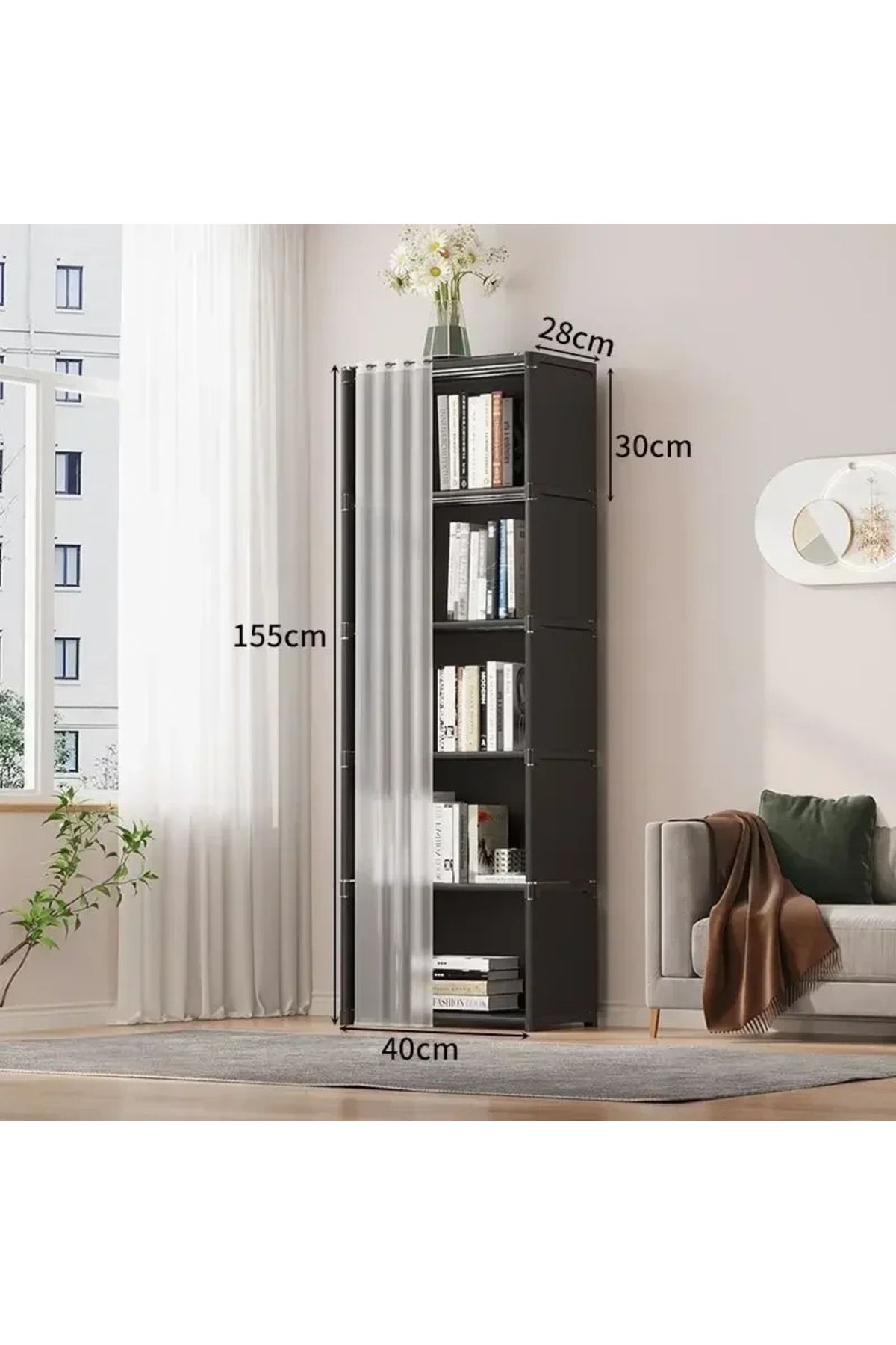 Choice-Black-6layer 6/5 Layers Dustproof Wardrobe High Capacity Partition Bookshelf Bedroom Open Simple Ass 1