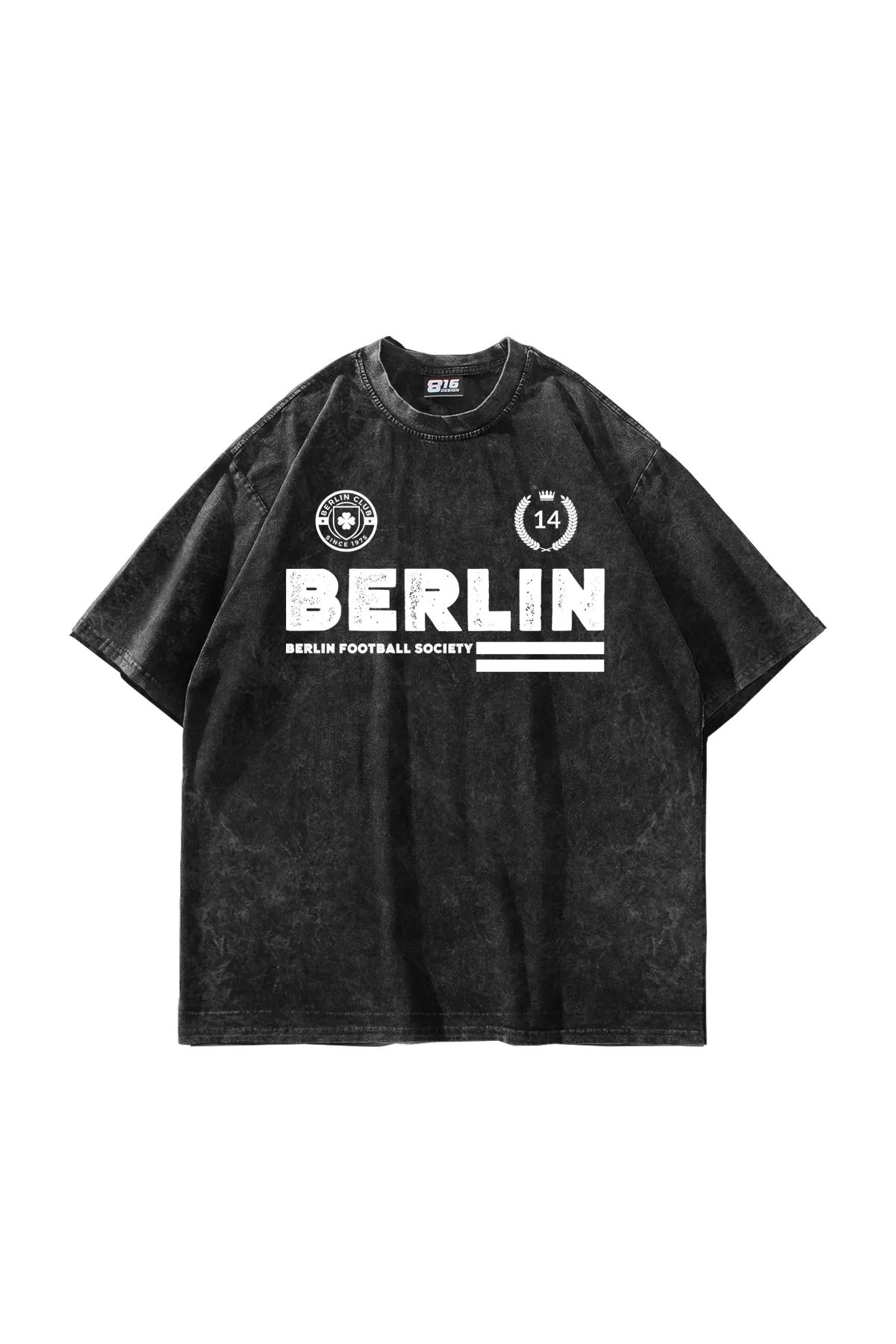 Bak Moda Berlin Baskılı Oversize Unisex Yıkamalı Siyah Tshirt